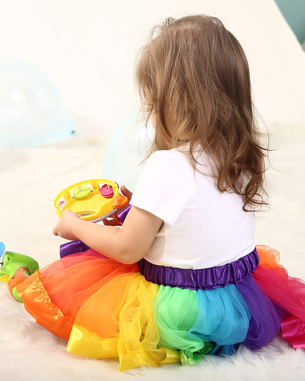 JiaDuo Girls Layered Rainbow Tutu Skirt with Bow - Ballet Dance Skirt for Kids, Toddler & Baby - Perfect for Dance Recitals, Birthday Parties & Dress Up Play