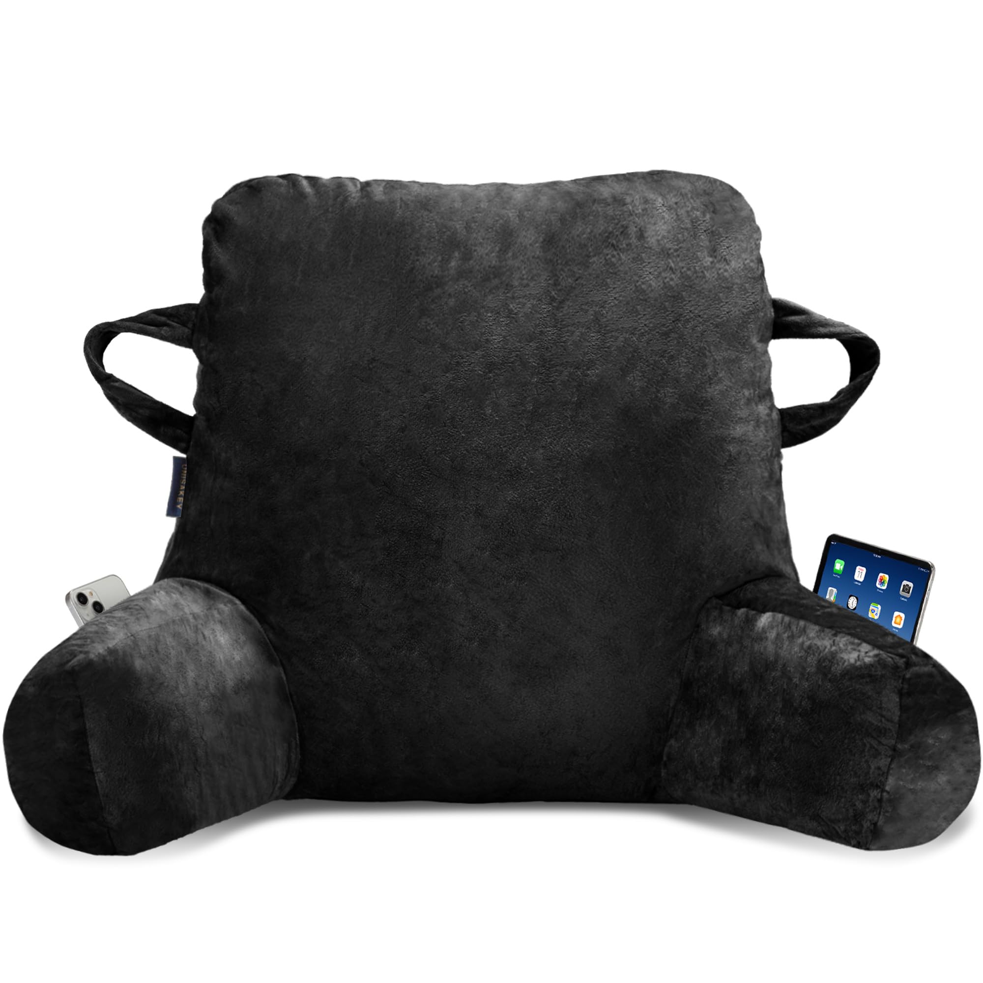 Ergonomic Portable Reading Pillow for Adults - Adjustable Back Support with Arms & Storage Pockets, Breathable Elastic Sponge Core & Removable Washable Cover - Perfect for Bed Reading, TV Watching, Gaming & Relaxation at Home or Travel