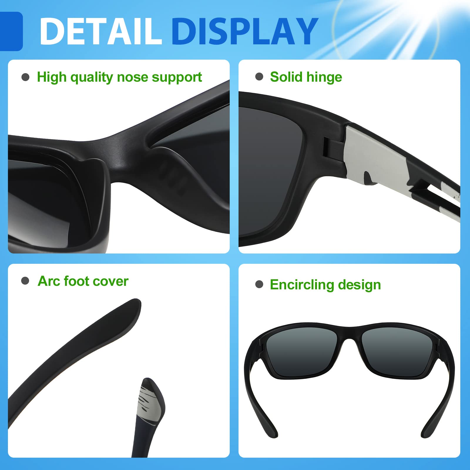 4-Piece Men's Polarized Sports Sunglasses - UV Protection Trucker Style with Adjustable Glasses Rope for Running, Fishing, Driving & Outdoor Activities