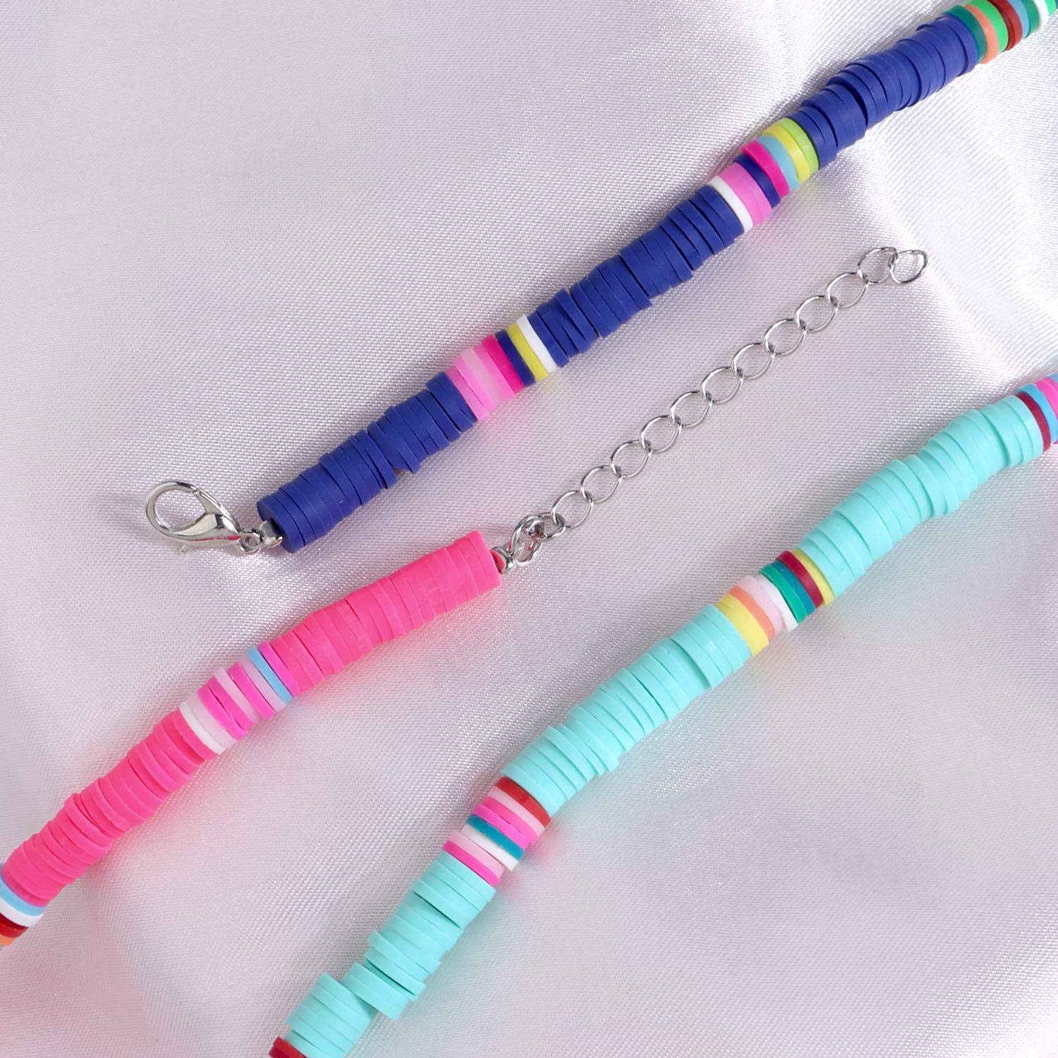 7-8 Pcs Boho Beaded Anklets - Colorful Multilayer Heishi Surfer Bracelets, Handmade Bohemian Stackable Stretch Beaded Anklet Set for Women - Rainbow Foot Jewelry for Summer, Beach, Festival & Boho Fashion Accessories