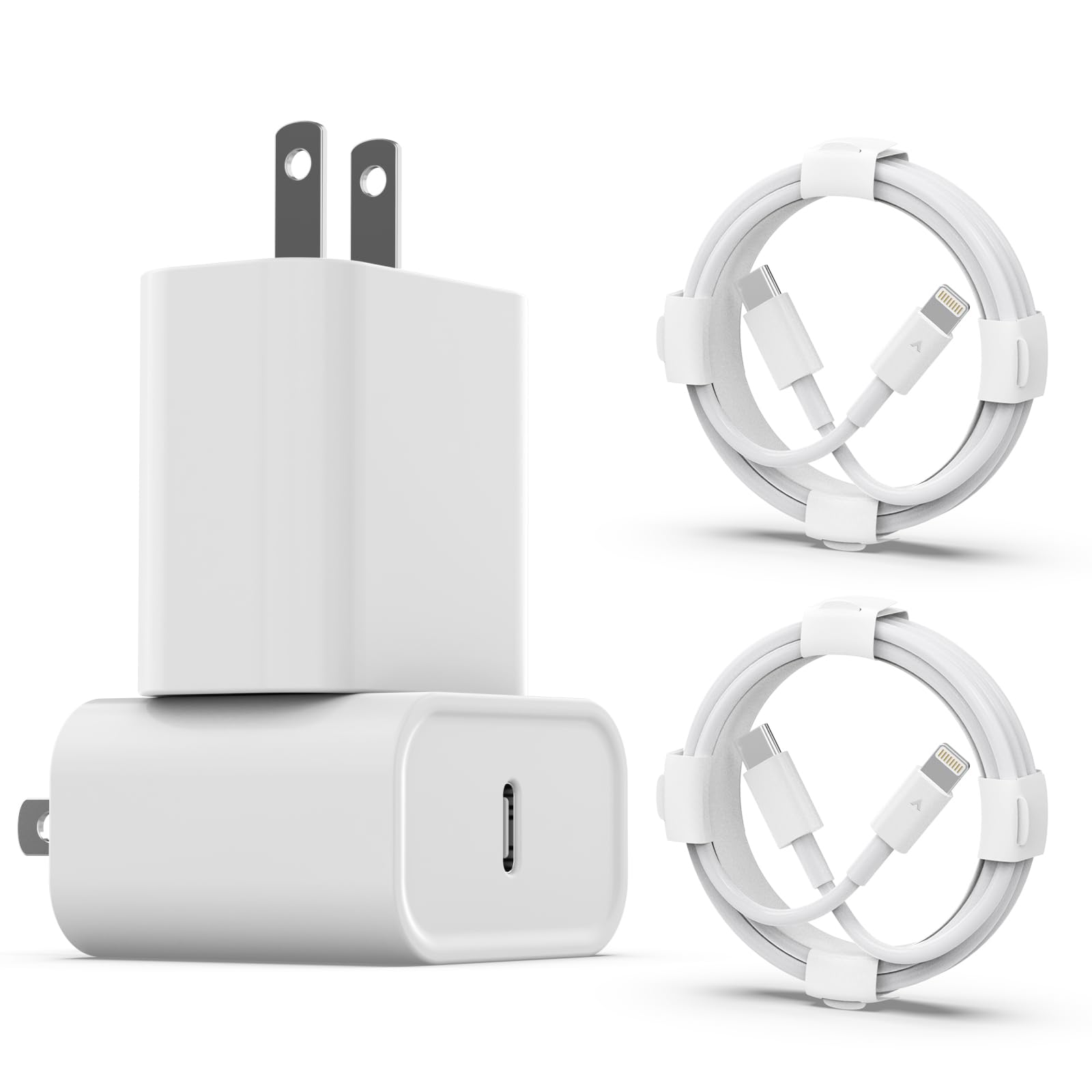 2-Pack USB C Fast Charger for iPhone 14/13/12/11 Pro/Pro Max/XS/XR/X/SE/8 - Includes 6FT Type C to Lightning Cable - Quick Charge Power Adapter for Home, Office & Travel