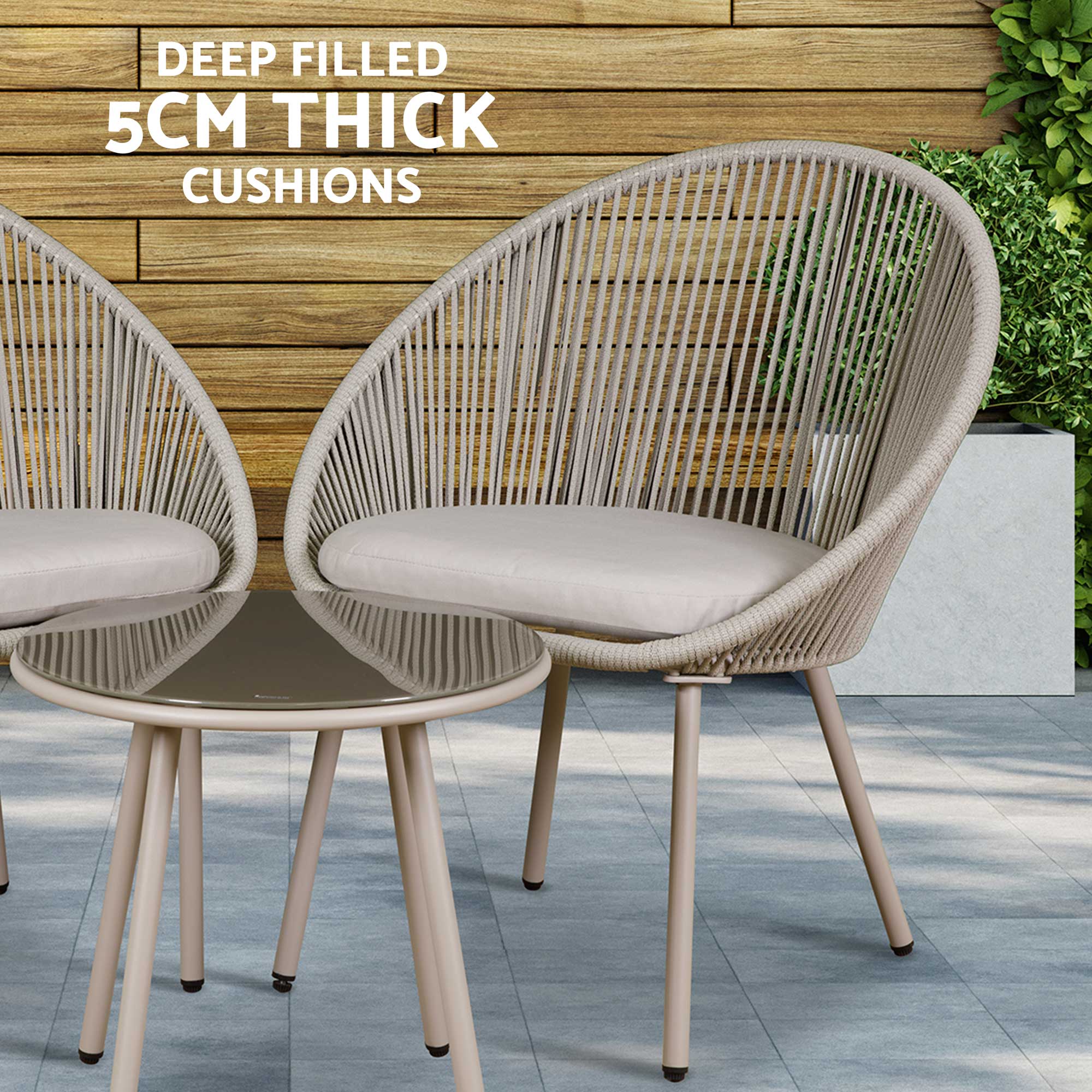 Como 3-Piece Steel Bistro Set with Tempered Glass Top - Outdoor Patio Dining Set in Modern Gray for Garden, Balcony, and Backyard Relaxation