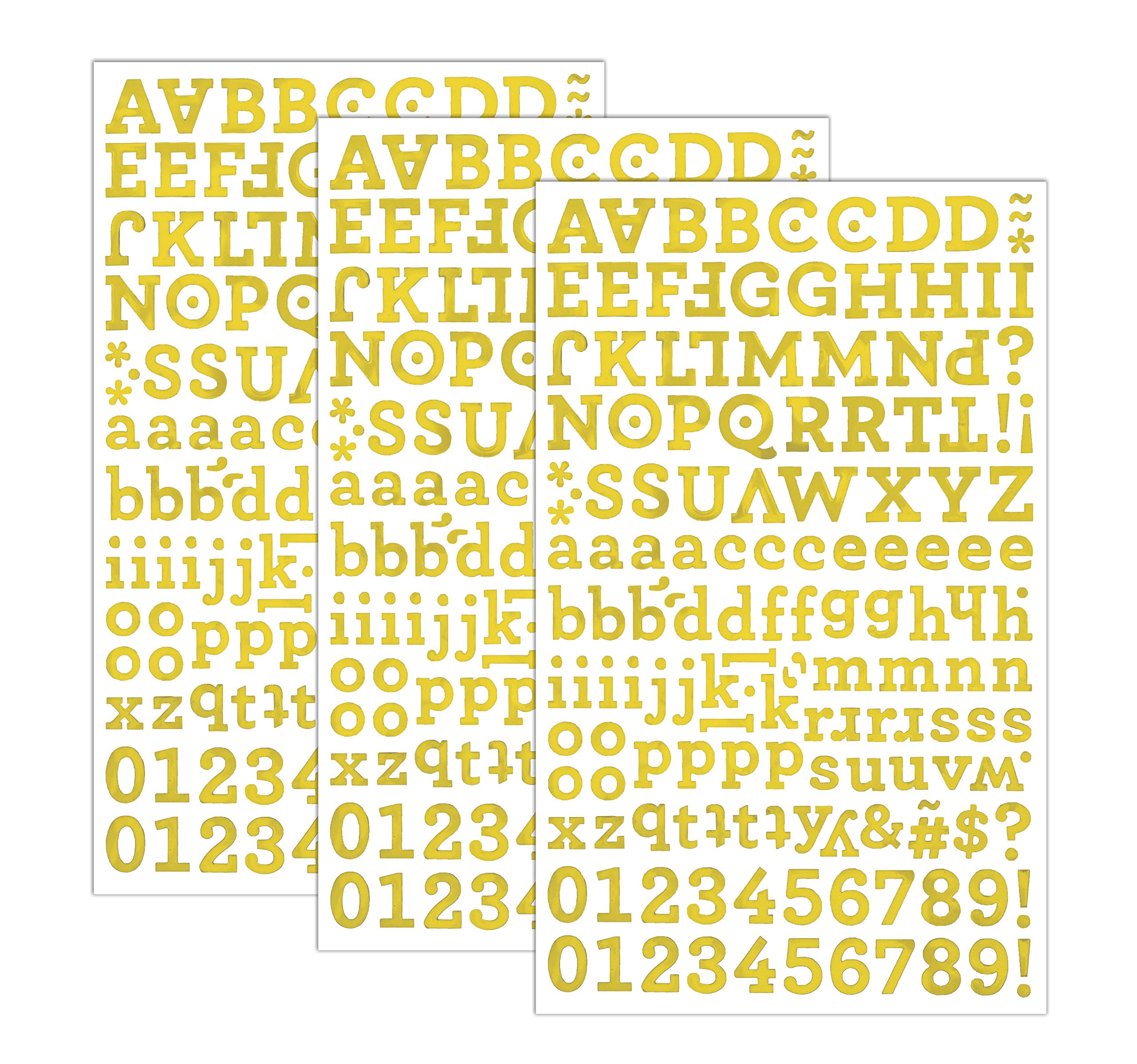 QQ&U 3 Sheets Gold Foil Alphabet Letter and Number Stickers for Scrapbooking, DIY Crafts, Gift Wrapping, and Home Decor