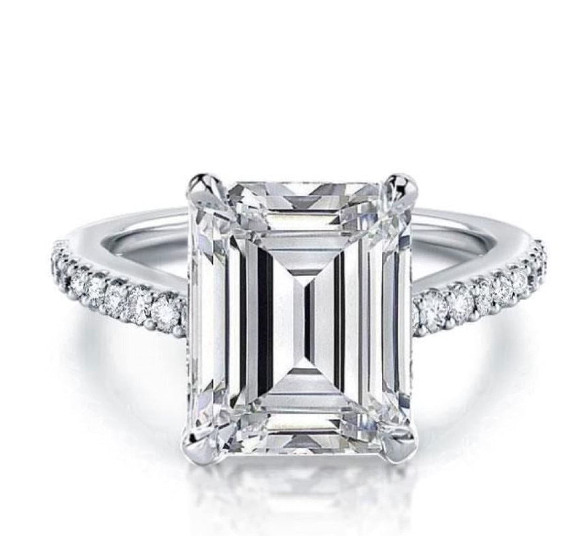 3.00 Carat Emerald Cut Diamond Accent Classic Engagement Ring - 14K White Gold Plated 925 Sterling Silver - Perfect for Proposals, Anniversaries & Special Occasions