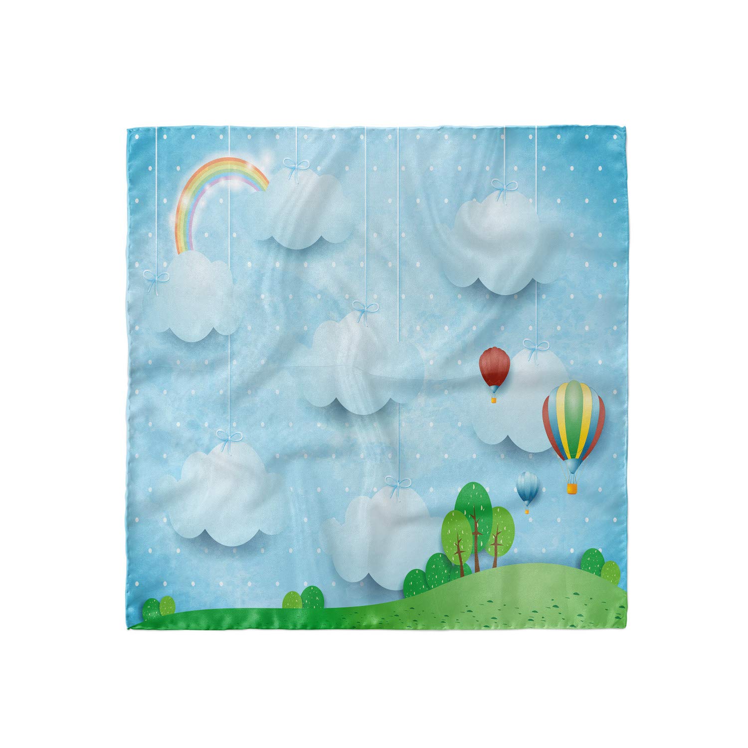 Ambesonne Headscarf - Balloons, Clouds, Stars & Hill Print Hijab Scarf for Women | Lightweight Fashion Accessory for Daily Wear, Travel & Special Occasions