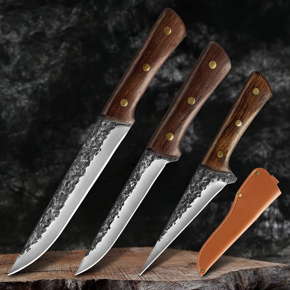 XT XITUO Professional 6-inch & 8-inch Boning Knife Set - High Carbon Stainless Steel Chef Fillet Knives with Wooden Handle - Perfect for Kitchen, Fish Filleting & Meat Cutting - 3-Piece Cooking Knife Set for Home Chefs & Culinary Enthusiasts
