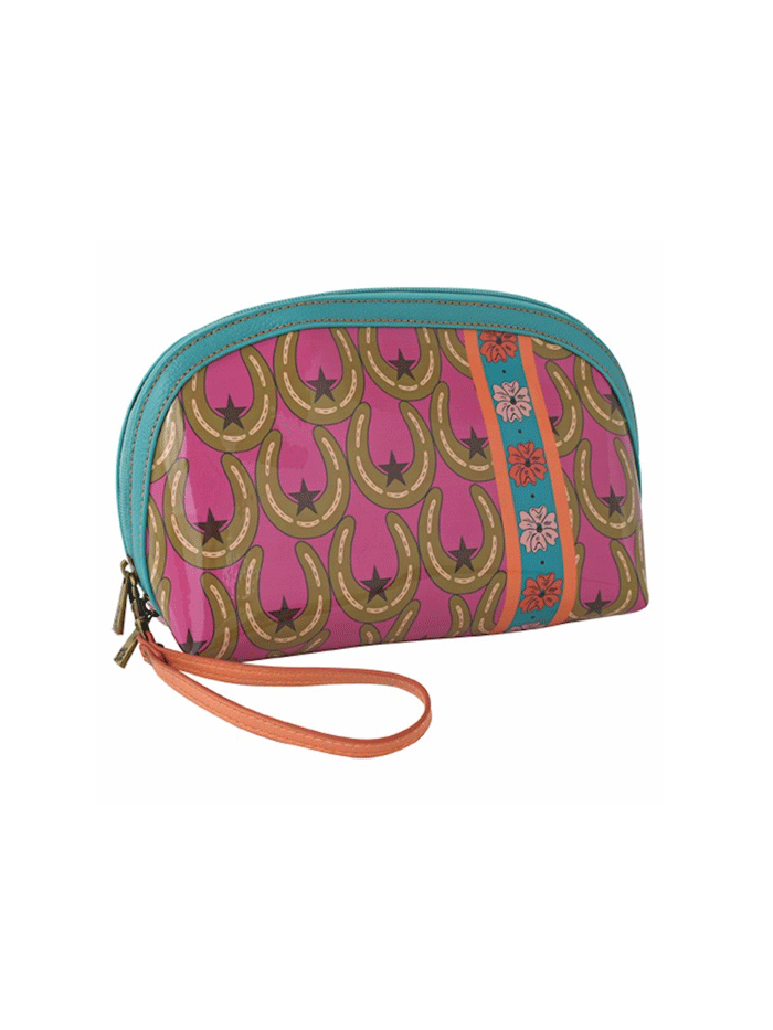 Catchfly Women's Vinyl Horseshoe Dome Cosmetic Bag - Pink Travel Makeup Pouch for Toiletries & Beauty Essentials | Perfect for Gym, Vacation & Everyday Use