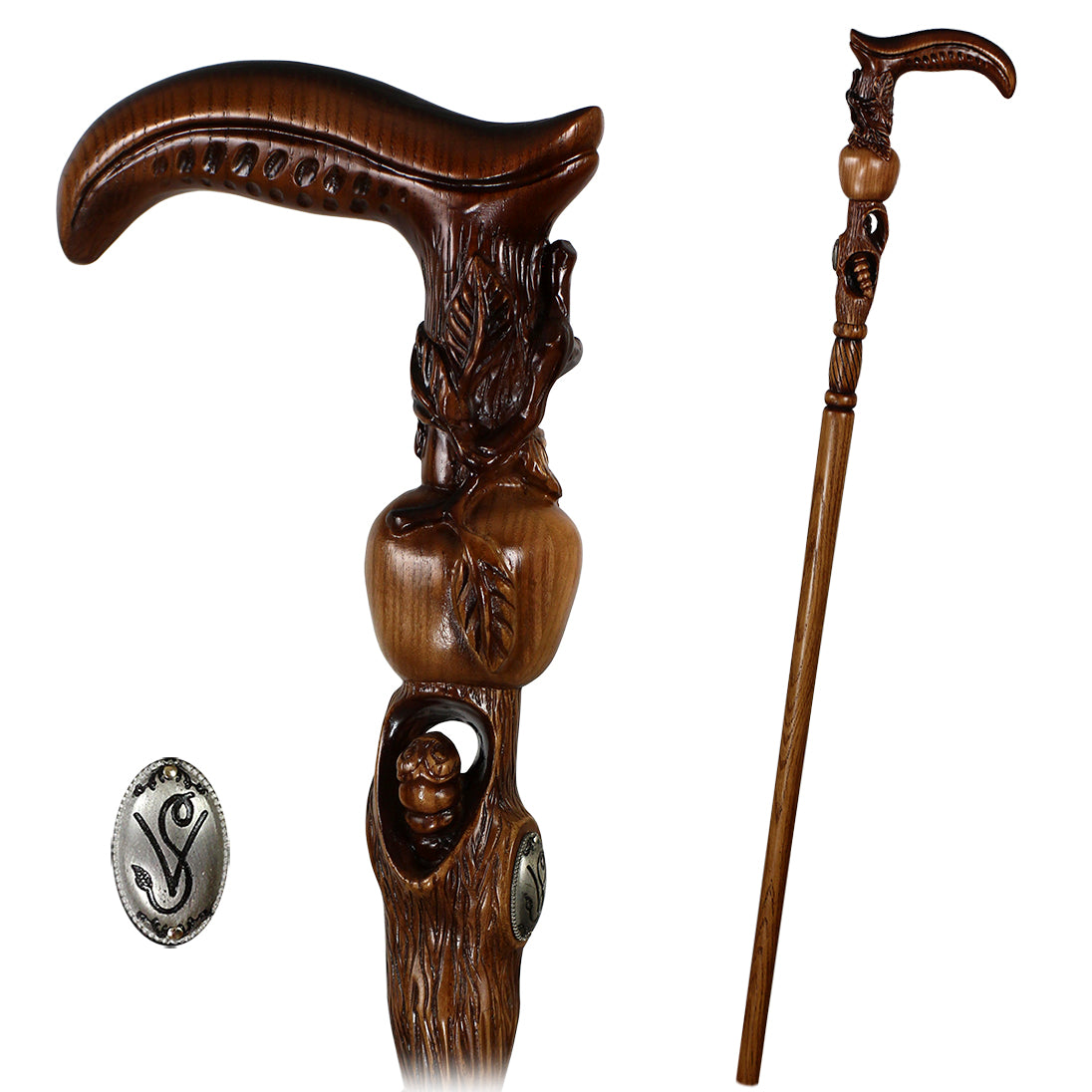 Hand Carved Apple Tree Walking Cane - Premium Artisan Wooden Cane for Teachers, Hikers & Outdoor Enthusiasts - Perfect for Hiking, Gift Giving & Daily Support