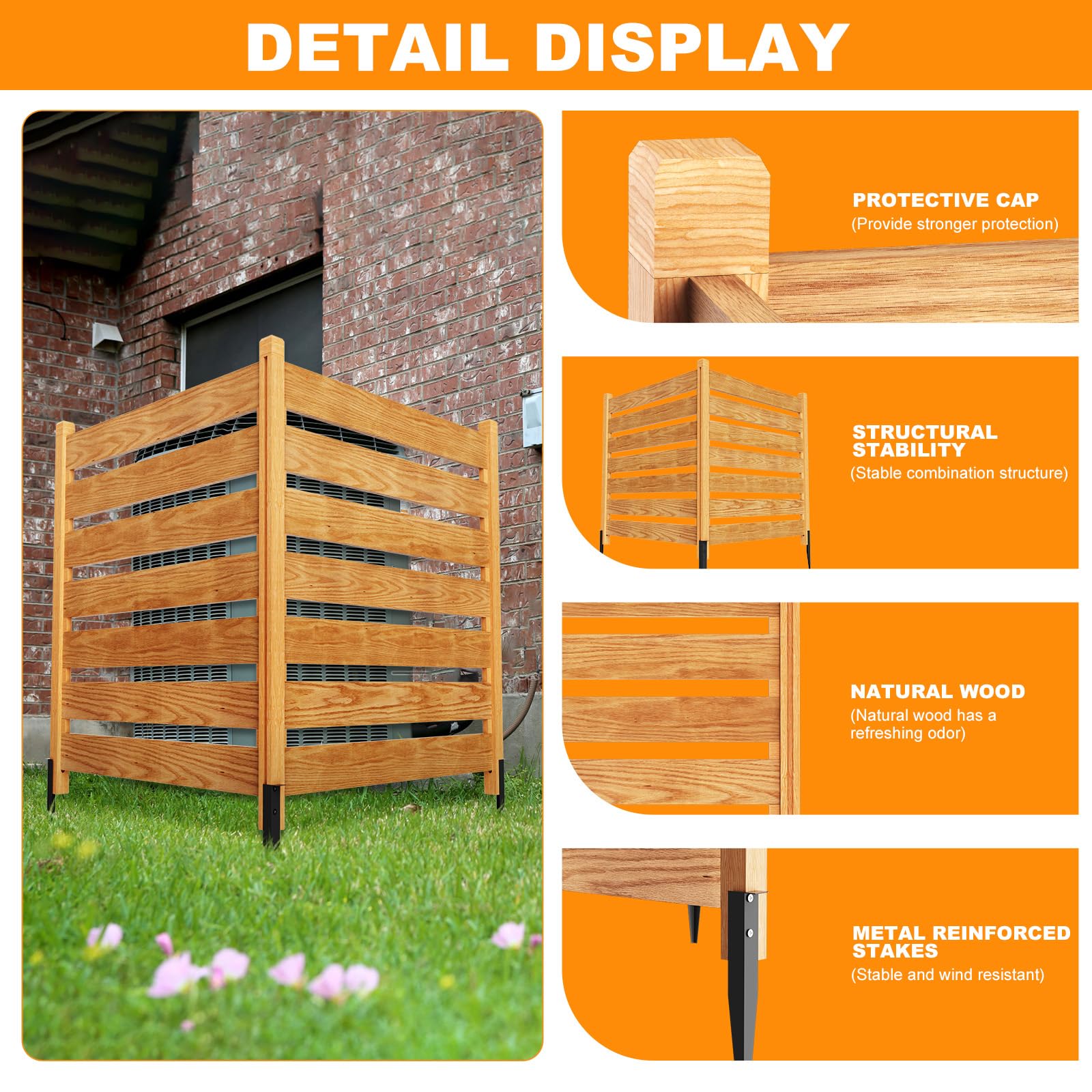 3-Panel Wooden Air Conditioner Fence Privacy Screen - 48