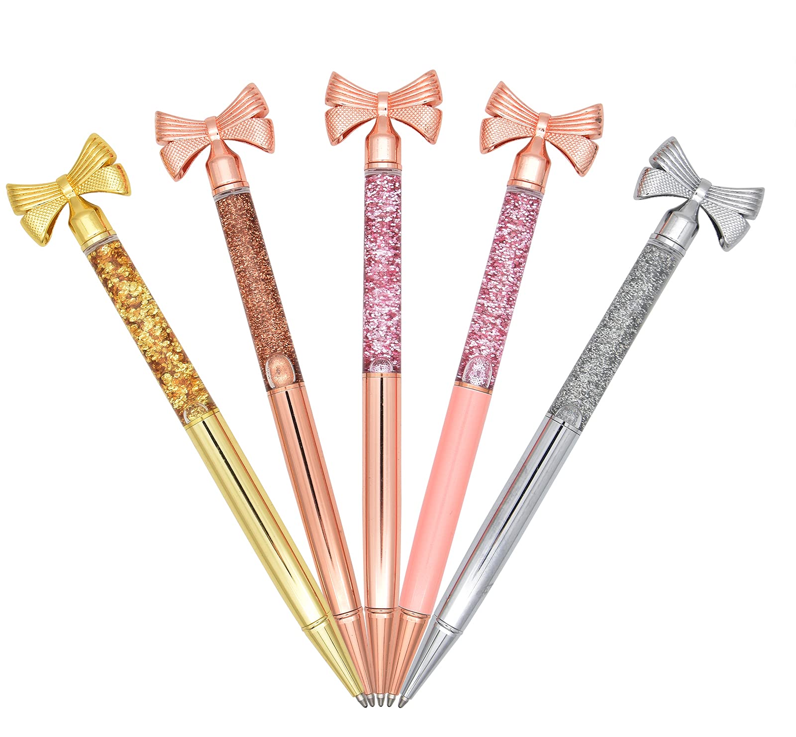 Gullor 5-Pack Metal Small Bow Ballpoint Pens with Black Ink - Bling Bow Gift Pens for Women, Office, School & Party Supplies (Multicolor) - Perfect for Note Taking, Journaling, Gift Giving & Special Occasions