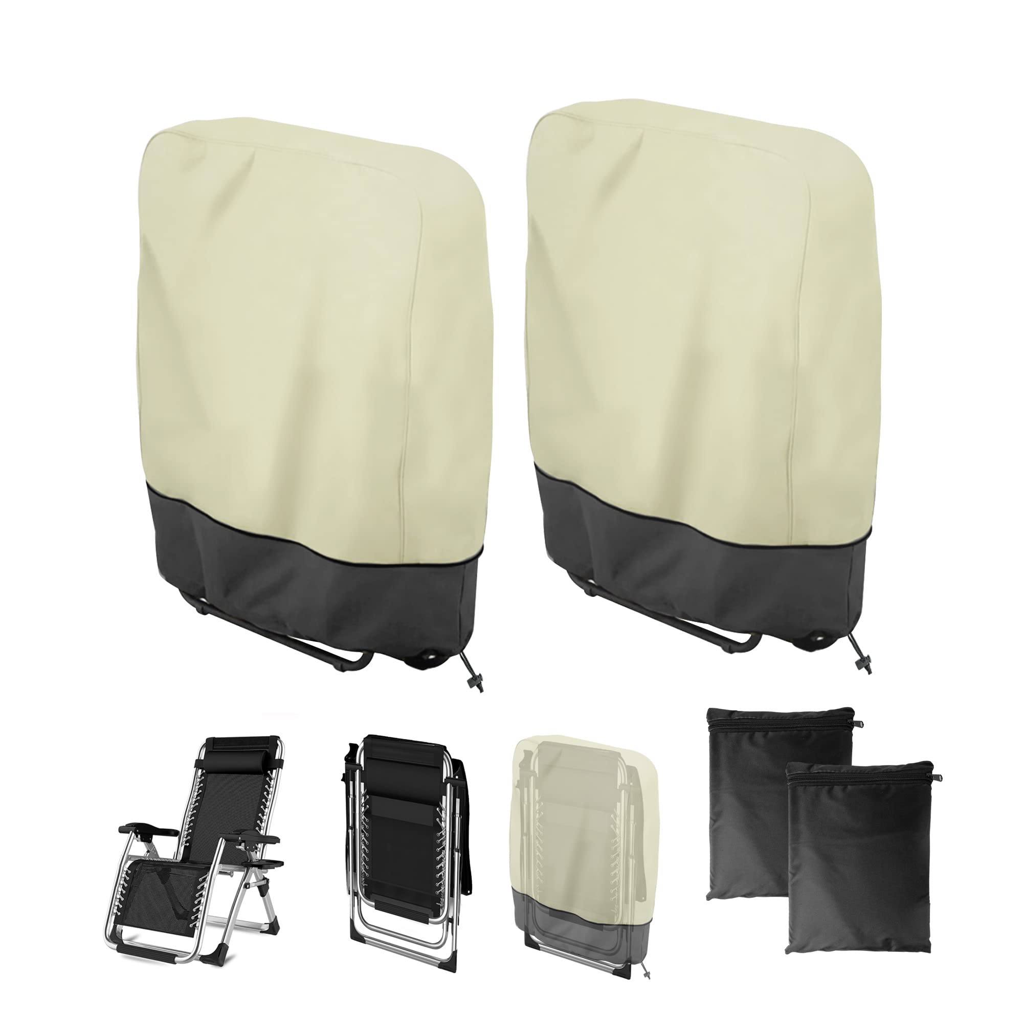 2Pcs Waterproof Zero Gravity Chair Covers - Outdoor Dustproof Folding Chair Protector for Patio, Lawn, Poolside - Includes Storage Bag (28