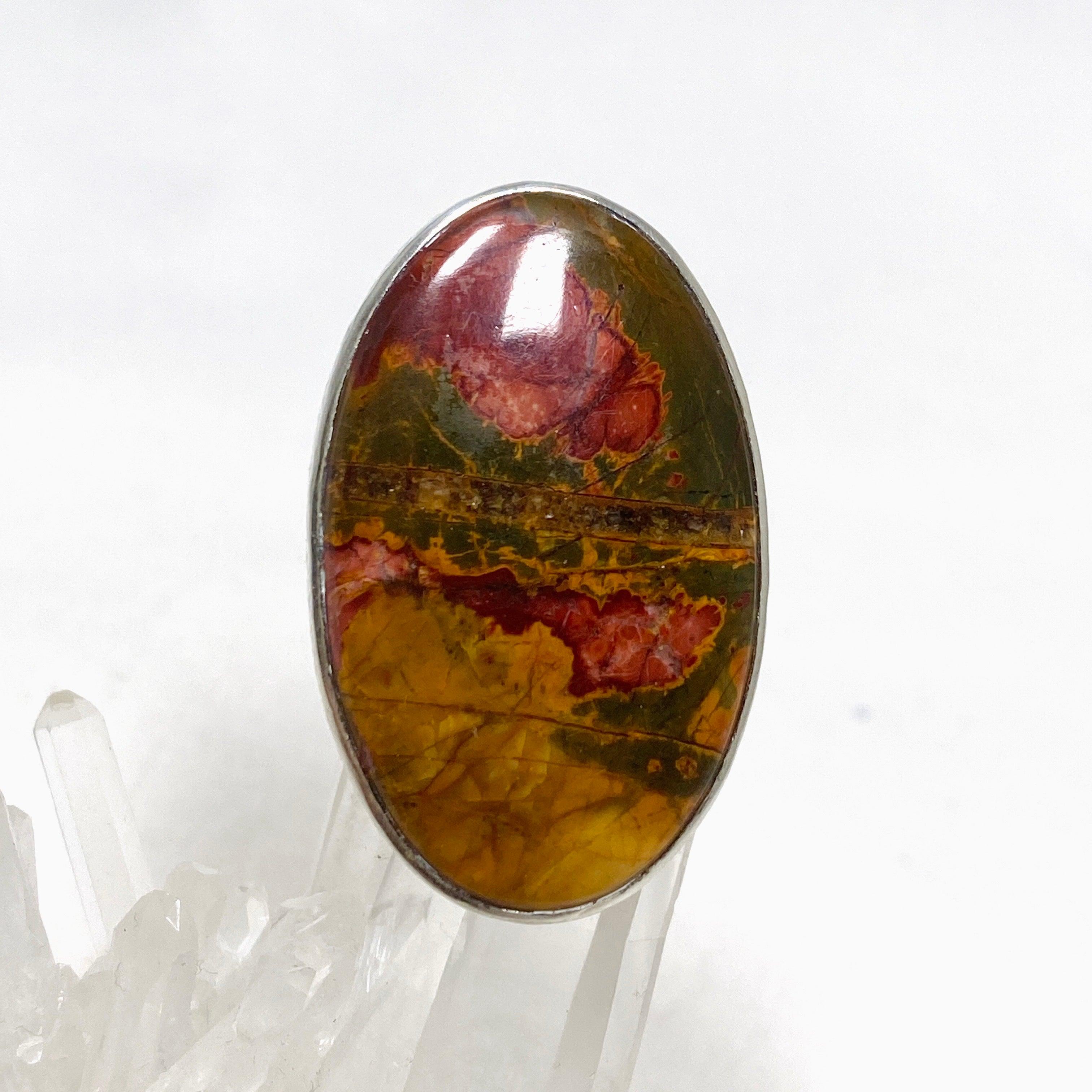 Cherry Creek Jasper Hammered Oval Ring - Size 7, KRGJ1601 - Handmade Boho Jewelry for Women, Perfect for Everyday Wear & Special Occasions