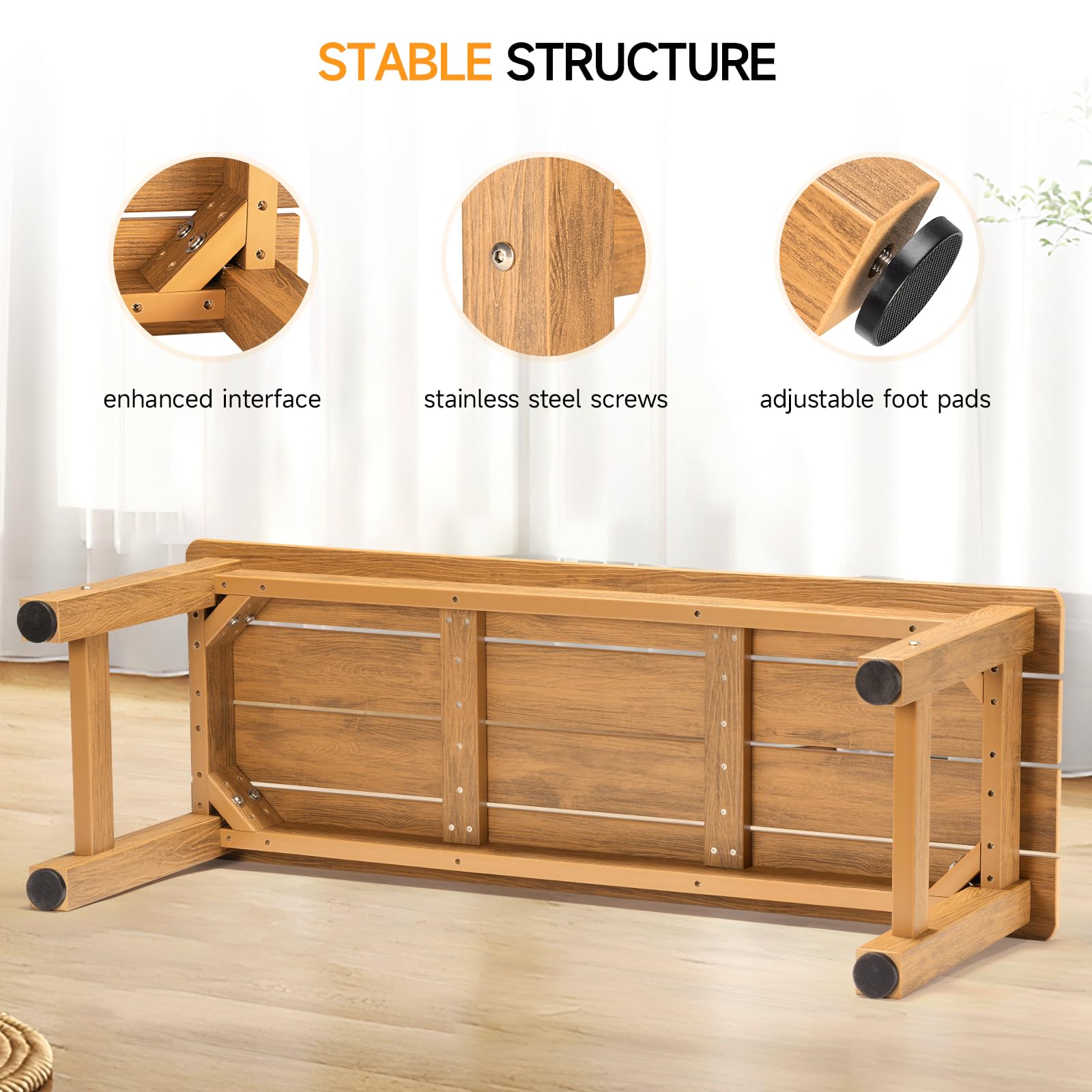 All-Weather 2-Person Outdoor Bench - Teak Poly Lumber Garden Patio Bench - Fade & Rot Resistant - Perfect for Backyard, Porch, Park & Garden - Easy Assembly & Durable for Year-Round Use