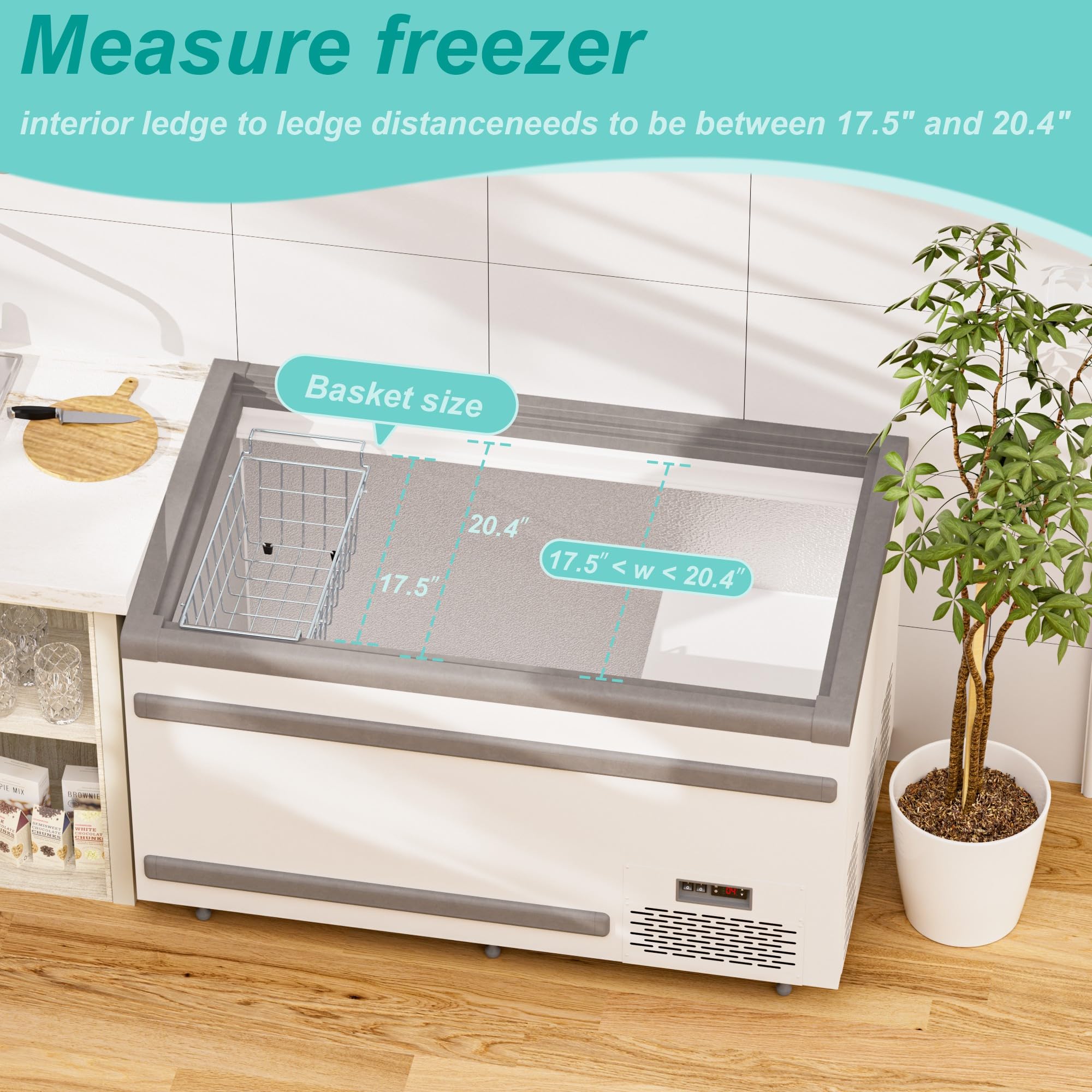 SANNO Chest Freezer Baskets - 2 Pack Stainless Steel Deep Freezer Organizer Bins with Adjustable Arms (17.5