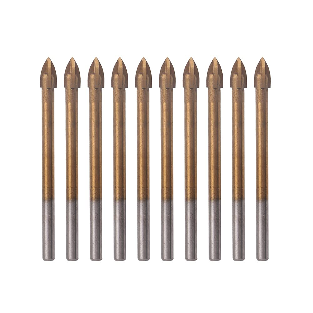10x Titanium Coated Drill Bits for Ceramic Tile, Glass & Hard Surfaces - Tungsten Carbide Cross Spear Head (6mm) - Perfect for DIY Home Improvement, Bathroom Renovation & Craft Projects