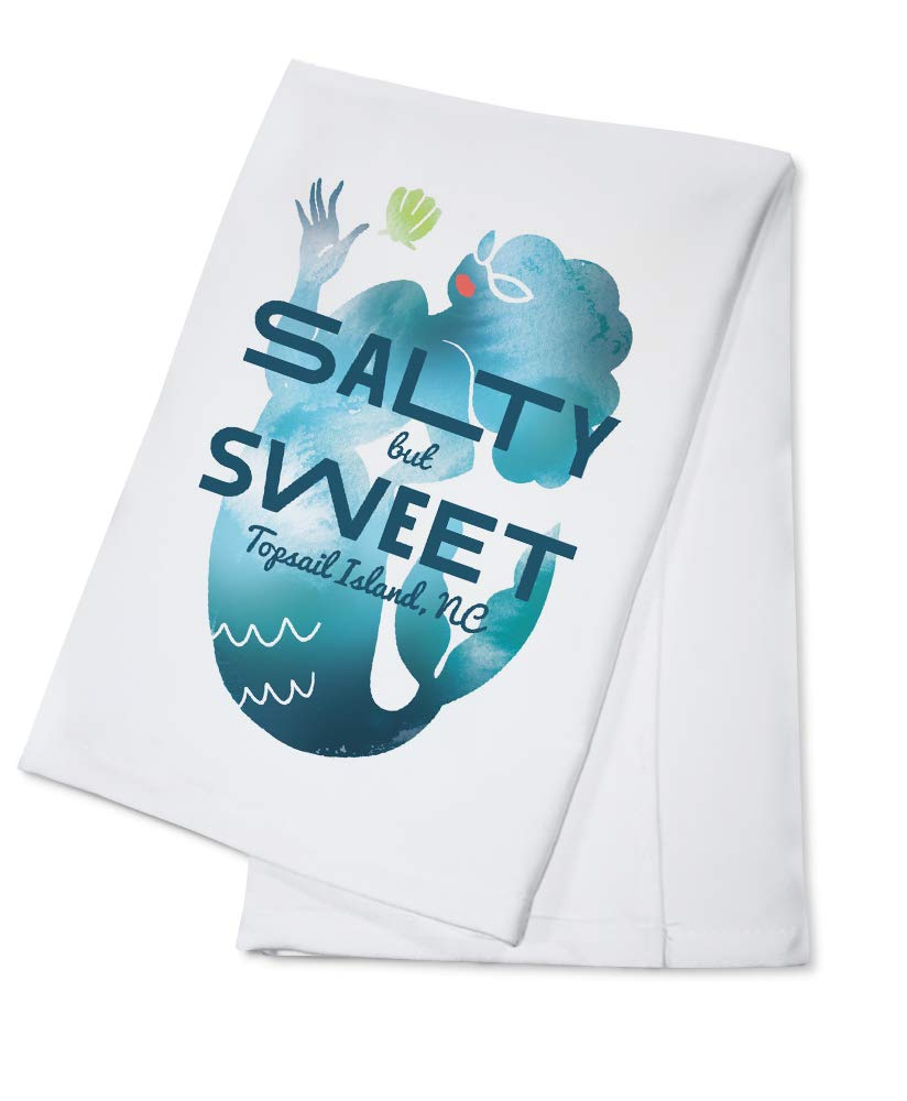 Topsail Island North Carolina Salty but Sweet Mermaid 100% Cotton Tea Towel - Decorative Hand Towel for Kitchen, Bathroom & Home Decor - Perfect for Beach House, Coastal Decor & Gift Giving