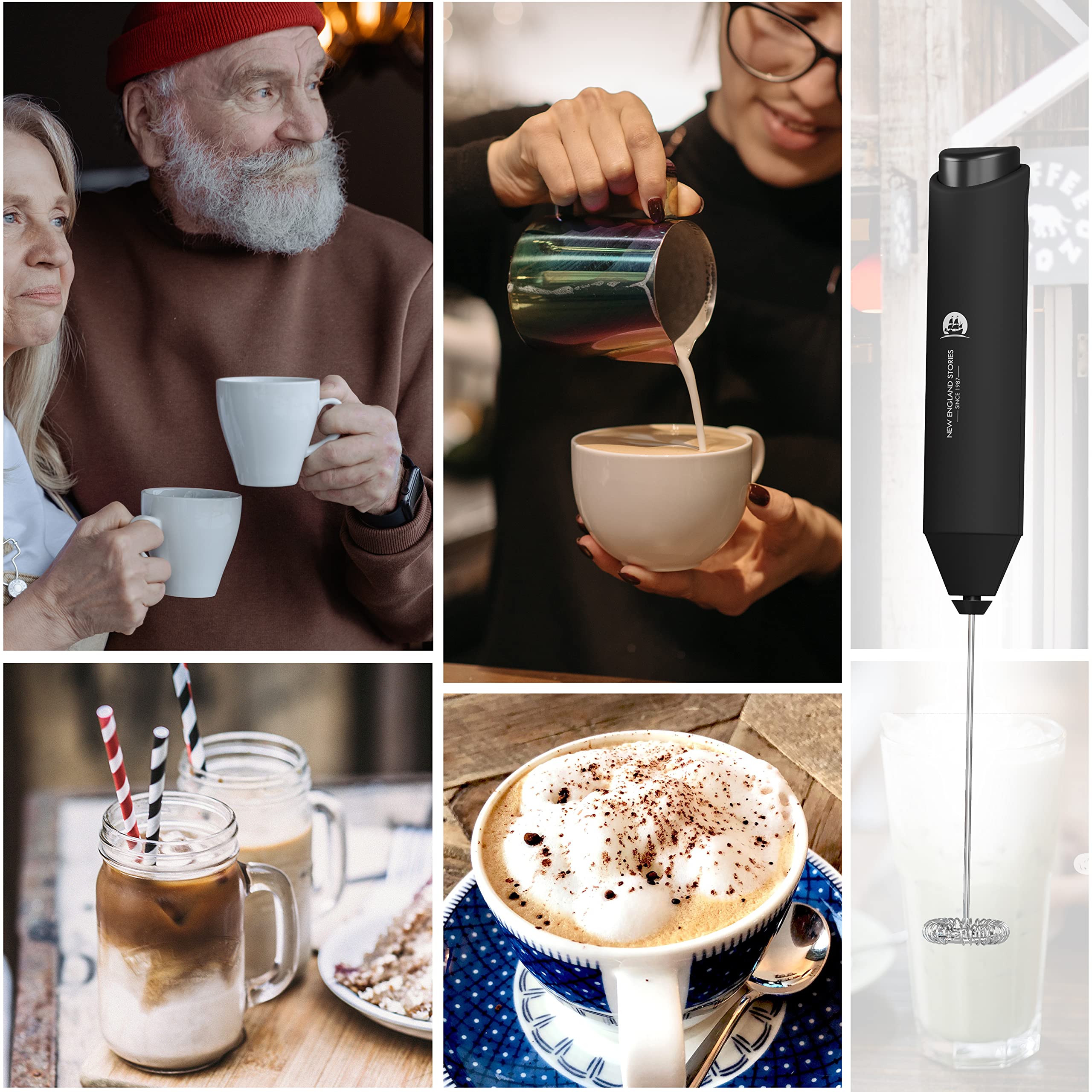 Premium Handheld Milk Frother - Battery-Powered Stainless Steel Whisk for Coffee, Lattes & Cappuccinos | Perfect for Home Baristas & Matcha Lovers | Ideal Gift for Coffee Enthusiasts | Use for Frothing Milk, Mixing Drinks & Creating Cafe-Style Beverages at Home