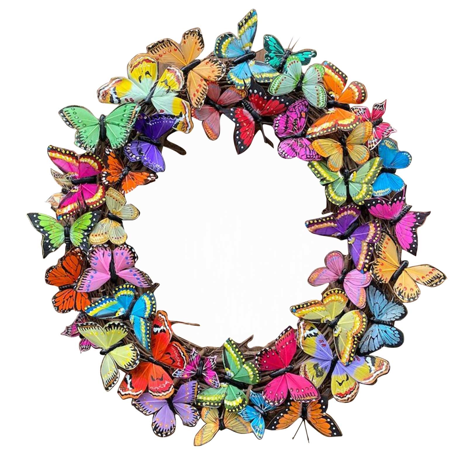 MSUIINT 15.7 Inch Artificial Butterfly Wreath - Colorful Fluttering Farmhouse Decor for Front Door, Indoor & Outdoor Wall - Perfect for Spring, Summer, Home & Festival Decorations (Multicolored)