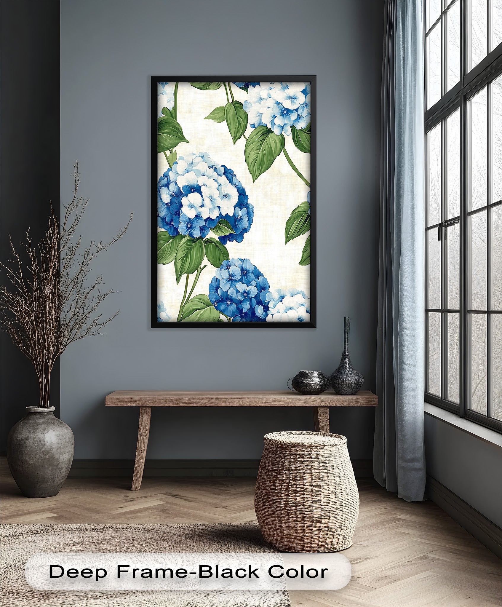Blue and White Blooming Flower Oil Painting - Handmade Canvas Art for Home Decor, Living Room, Bedroom & Office Wall