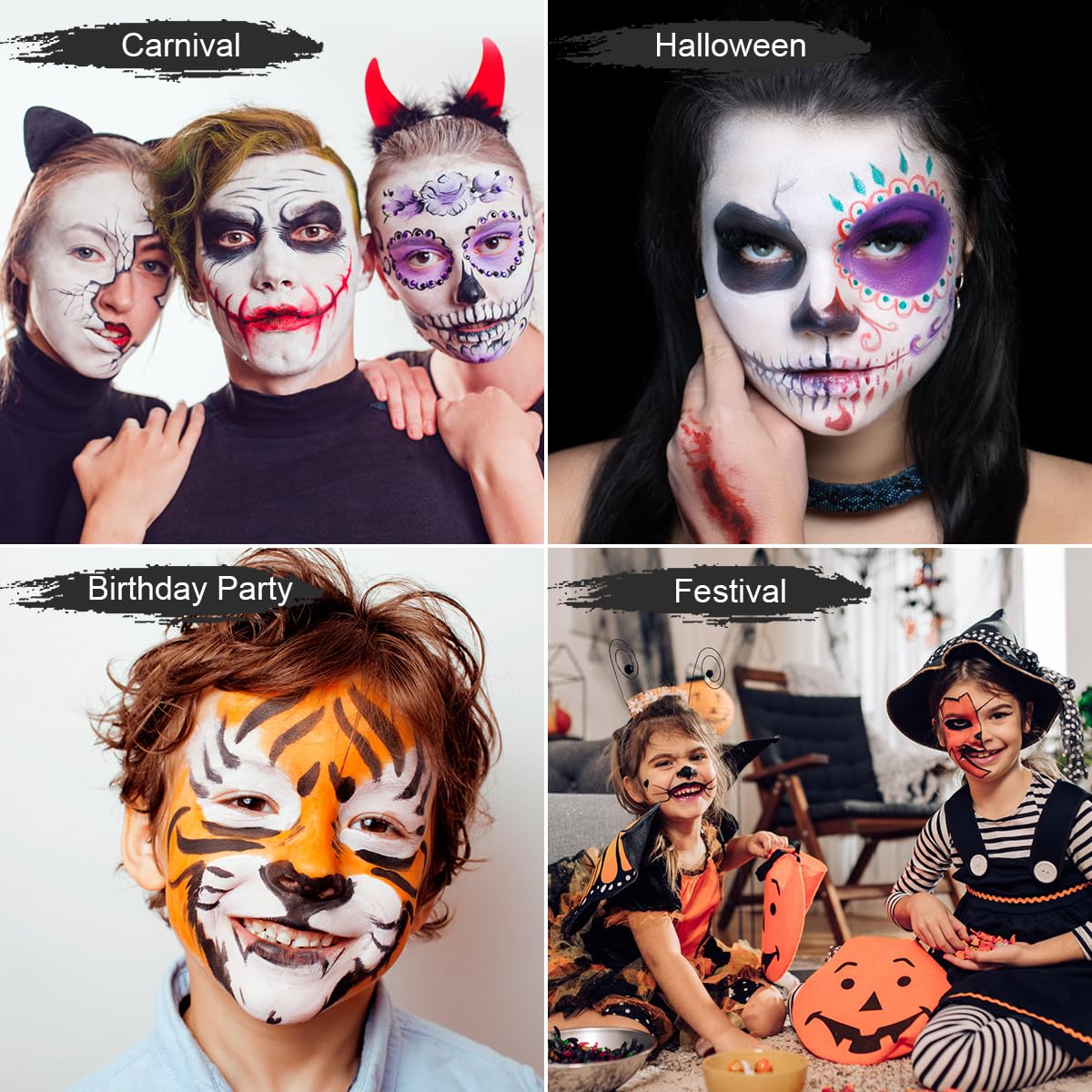 LOPHE Kids Face Paint Kit - 30g Hypoallergenic Face & Body Paint for Carnival, Halloween, Cosplay & Festivals - Safe Non-Toxic Makeup for Children's Face Painting & Costume Parties - Perfect for Birthday Celebrations & School Events