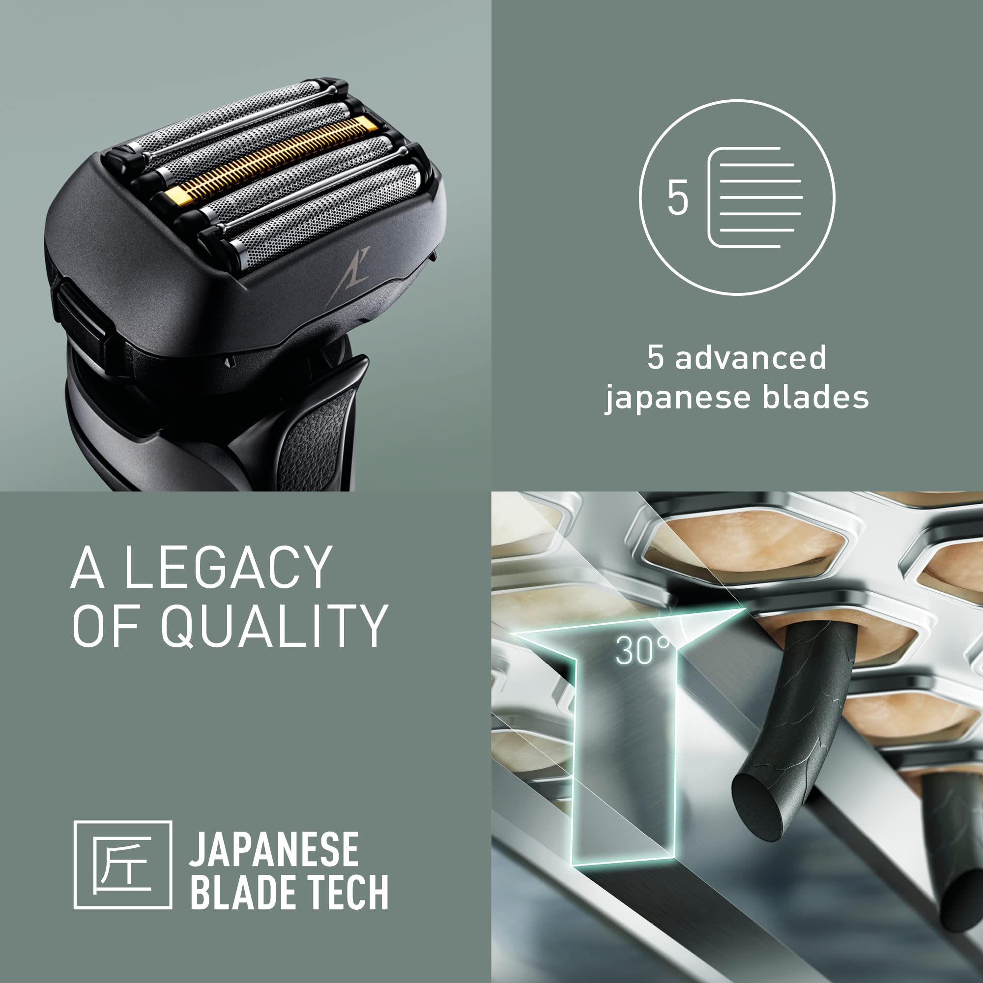 Panasonic ES-LV9U Premium 5-Blade Wet & Dry Electric Razor for Men - Black Shaver with Cleaning & Charging Station - Ultra Close & Comfortable Shave - UK 2-Pin Plug - Perfect for Travel, Home & Office Use