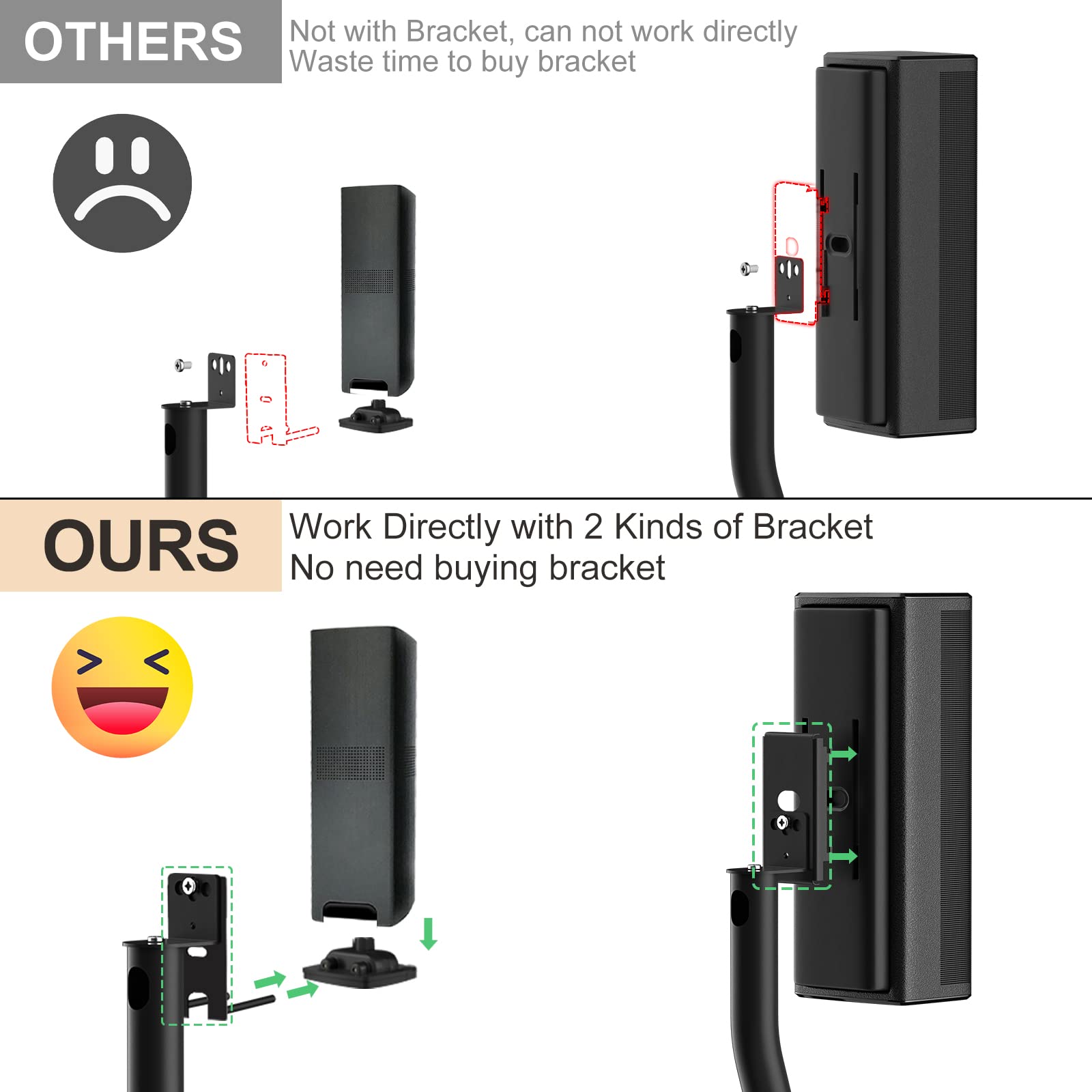 Bose Speaker Stand UFS-20 - Height Adjustable with SlideConnect Bracket - Compatible with Bose Surround Speakers, Lifestyle 650, CineMate GS II - Perfect for Home Theater & Music Listening Setup