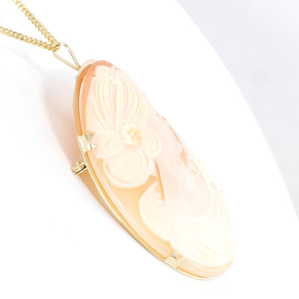 18K Yellow Gold Shell Cameo 2-Way Convertible Necklace & Brooch - Vintage Jewelry for Women, Elegant Gift for Mother's Day, Anniversary & Special Occasions
