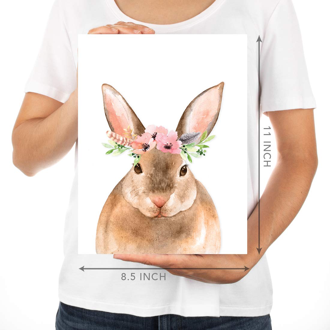Personalized Nursery Wall Art for Girls - Rustic Forest Floral Animal Theme (6-Pack Unframed 8.5x11