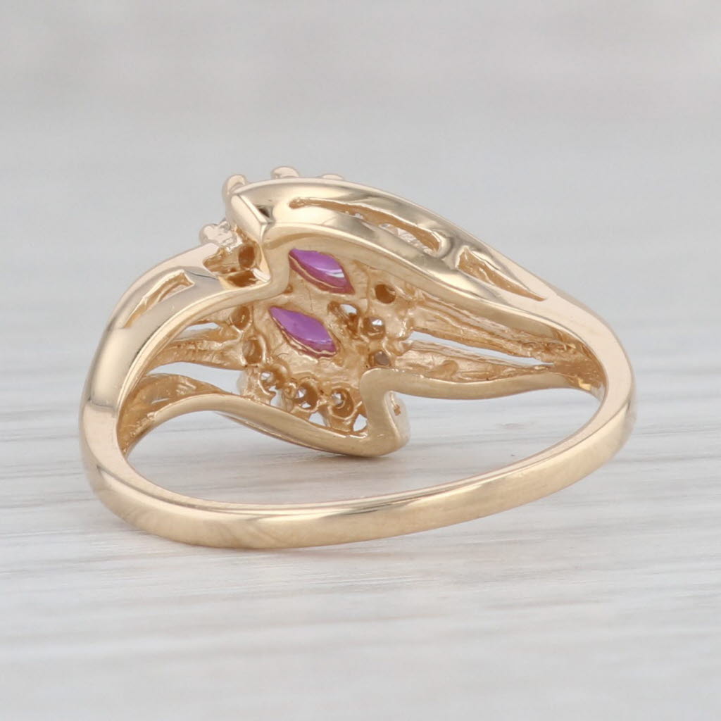0.39ctw Natural Ruby & Diamond Halo Bypass Ring in 14k Yellow Gold, Size 6 - Elegant Engagement, Anniversary Gift for Her, Perfect for Weddings & Special Occasions