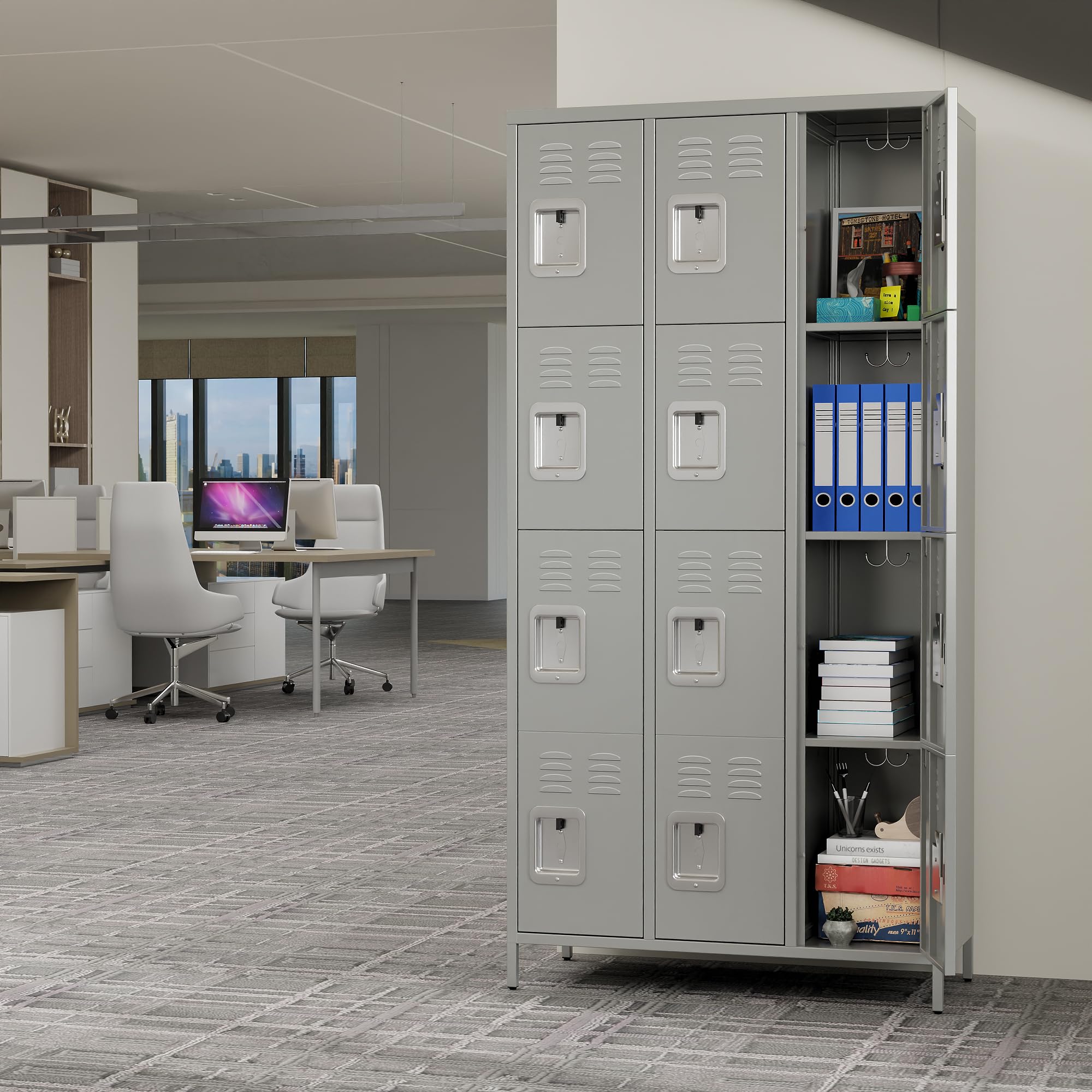 12-Door Metal Locker Organizer - Heavy Duty Steel Storage Cabinet for School, Gym, Office, Home & Garage (Light Grey, Assembly Required) - Perfect for Employee Storage, Sports Equipment & Home Organization