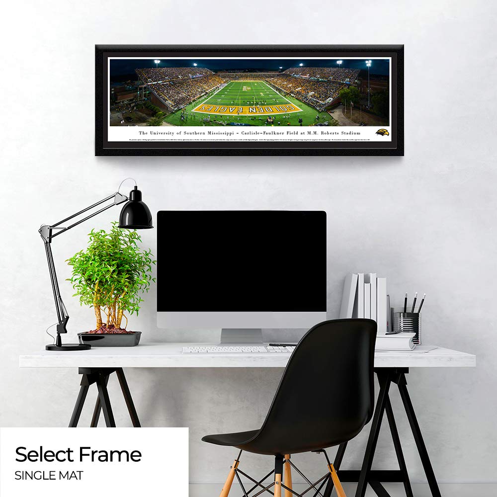 Southern Miss Golden Eagles Football Panoramic Wall Art - Framed Poster or Print for Game Room, Man Cave, and Sports Fan Decor