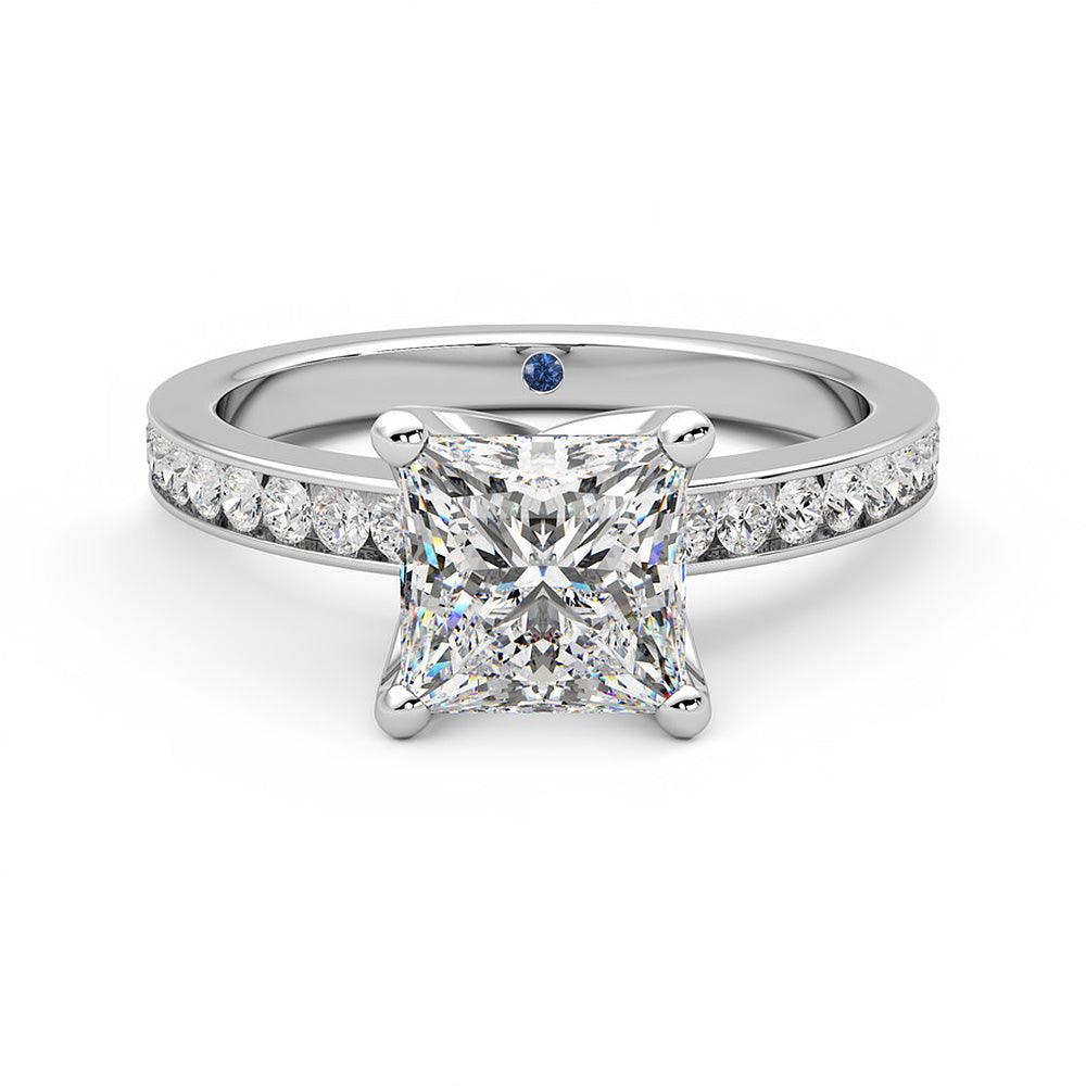 1.5ct Princess Cut Moissanite Engagement Ring for Women - 14K White Gold Hidden Anniversary Stone & Channel Set Side Stones - Perfect for Proposals, Anniversaries, and Special Occasions