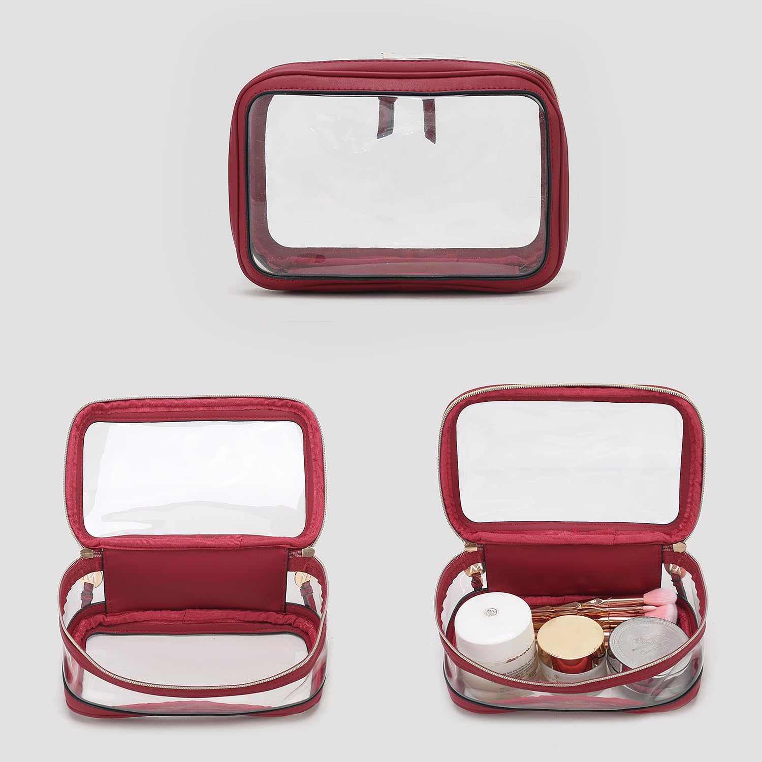 MKF Collection 3-Piece Cosmetic Bag Set with 7 Makeup Brushes - Waterproof Travel Makeup Organizer for Women | Perfect for Travel, Gym & Daily Beauty Routine