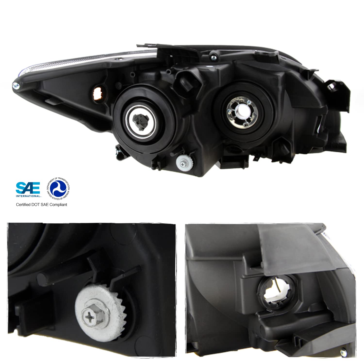 AKKON Replacement Projector Headlights for Scion tC Sport Coupe - Amber Black Housing - Upgrade Your Night Driving Safety & Style (Perfect for City Commuting & Highway Driving)
