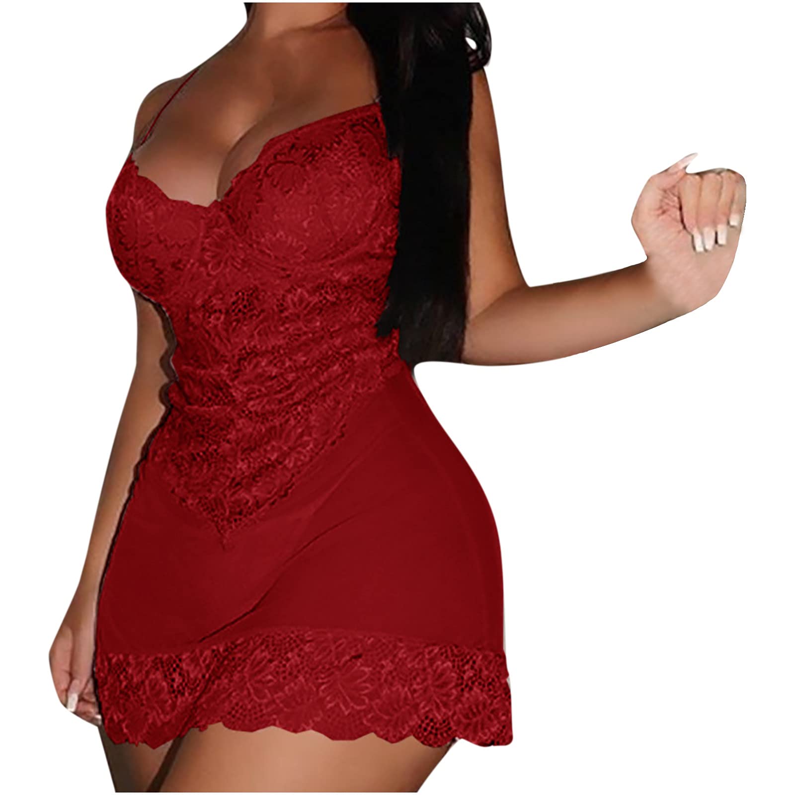 Sexy Lace Nightgown for Women - 2PC Plus Size Lingerie Set with Sling Vest & Mini Dress | Romantic Sleepwear, Boudoir Outfit for Valentine's Day & Honeymoon