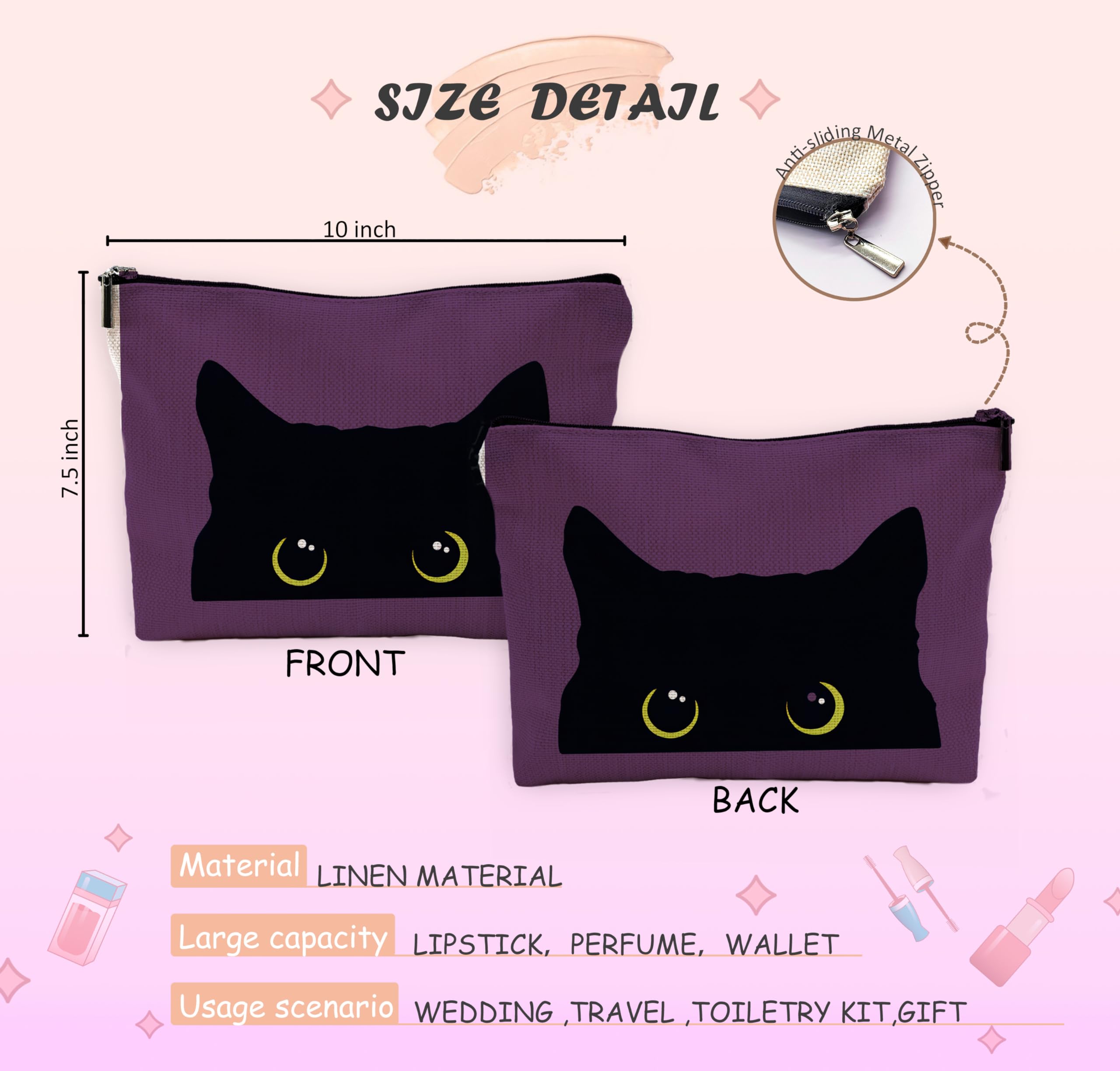 Black Cat Makeup Bag for Women - Cute Kitty Cosmetic Purse for Cat Lovers | Travel & Daily Use