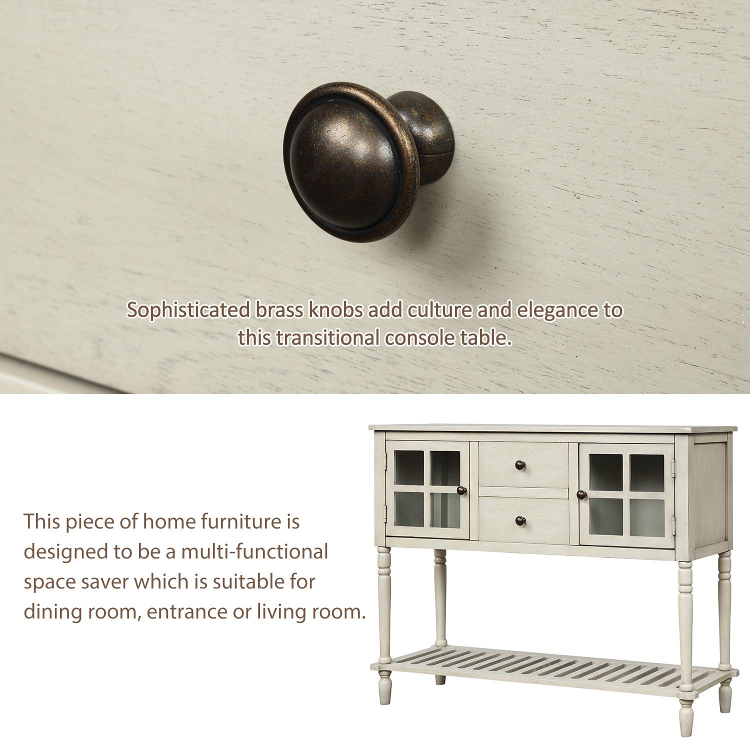 Antique Grey Wooden Buffet Sideboard with 2 Drawers, 2 Cabinets & Bottom Shelf - Storage Console Table for Living Room, Entryway & Dining Room - Perfect for Home Organization & Display Decor