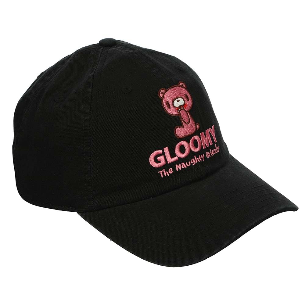 Bioworld Gloomy Bear Cotton Twill Heavy Wash Black Dad Hat - Unisex Adjustable Baseball Cap for Men & Women - Perfect for Casual Wear, Street Fashion, and Gift Giving