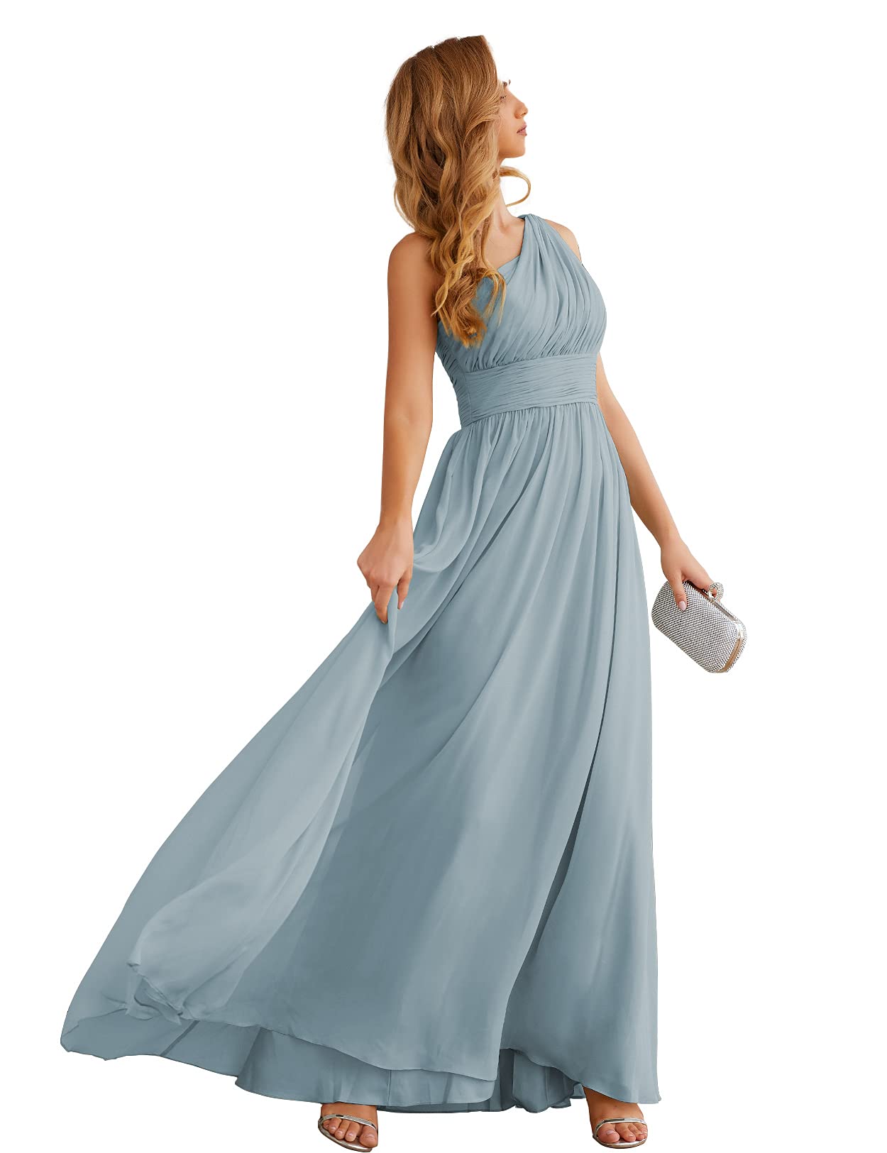 Numbersea One Shoulder Bridesmaid Dress - Elegant Chiffon Long Maxi Formal Gown for Women | Perfect for Evening Parties, Proms & Weddings