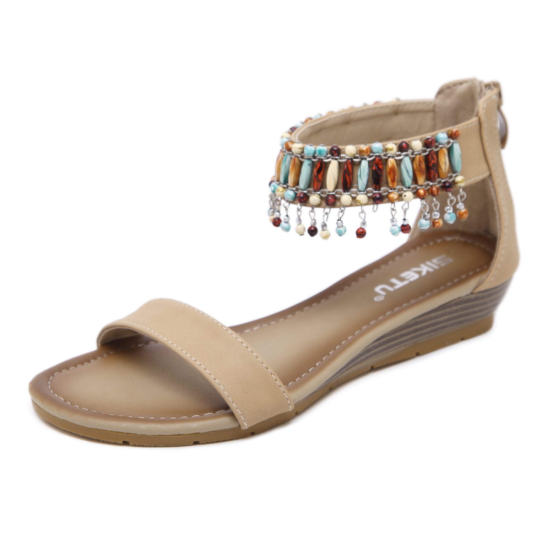 Dizadec Women's Wedge Sandals - Comfortable Summer Dress Sandals with Ankle Straps, Bohemian Flip Flops for Beach, Pool & Casual Outings