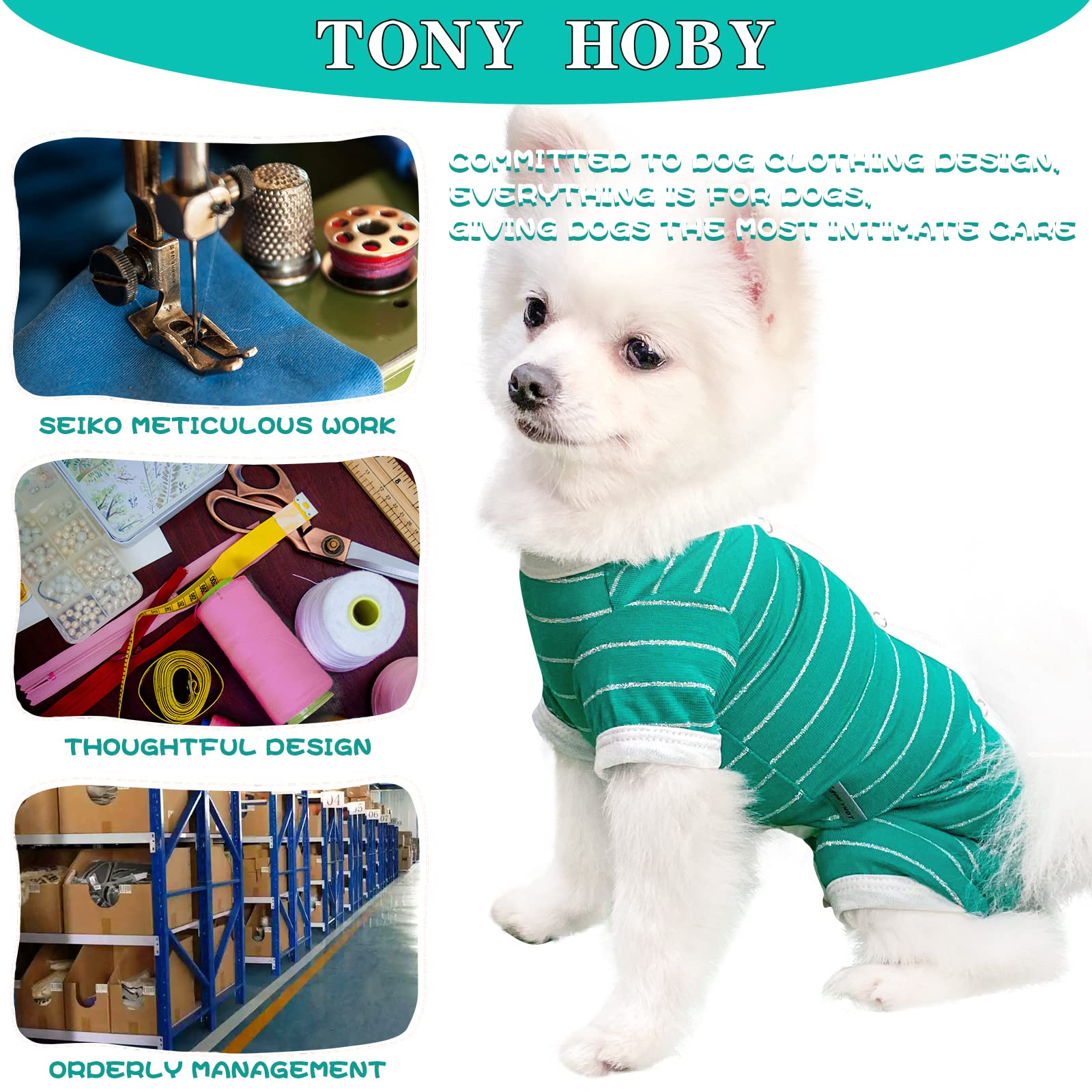 TONY HOBY Dog Pajamas - Summer Shirt & 4-Legged Jumpsuit for Small Medium Dogs | Breathable Recovery Suit for Post-Surgery Care (Green, Boy, Size M) - Perfect for Indoor Lounging & Vet Visits