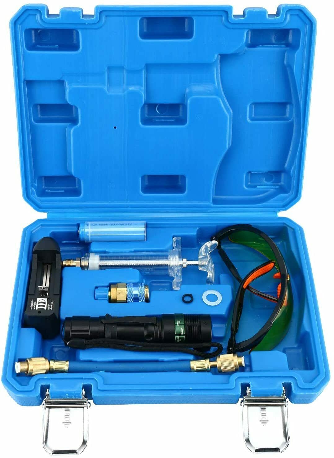 AC System Leak Test Detector Kit with LED UV Flashlight, Protective Glasses & Charger | HVAC Refrigerant Leak Detection for Car & Home Air Conditioning Maintenance
