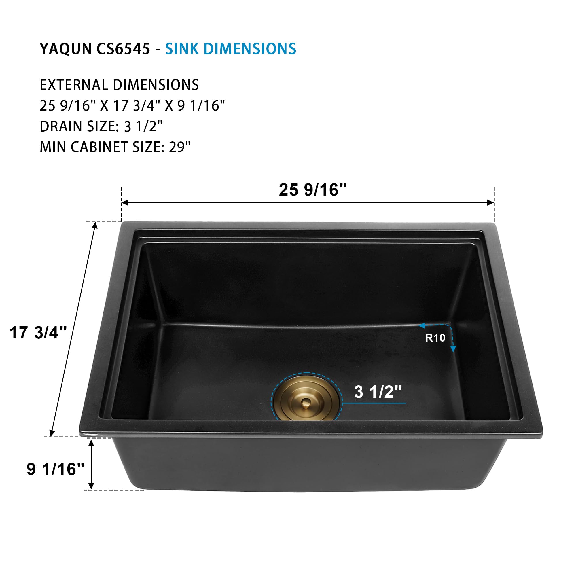 25-Inch Black Undermount Kitchen Sink - Large Deep Quartz Composite Single Bowl Workstation with Accessories - Perfect for Utility, Laundry & Heavy-Duty Cooking - Durable & Stylish (25.59