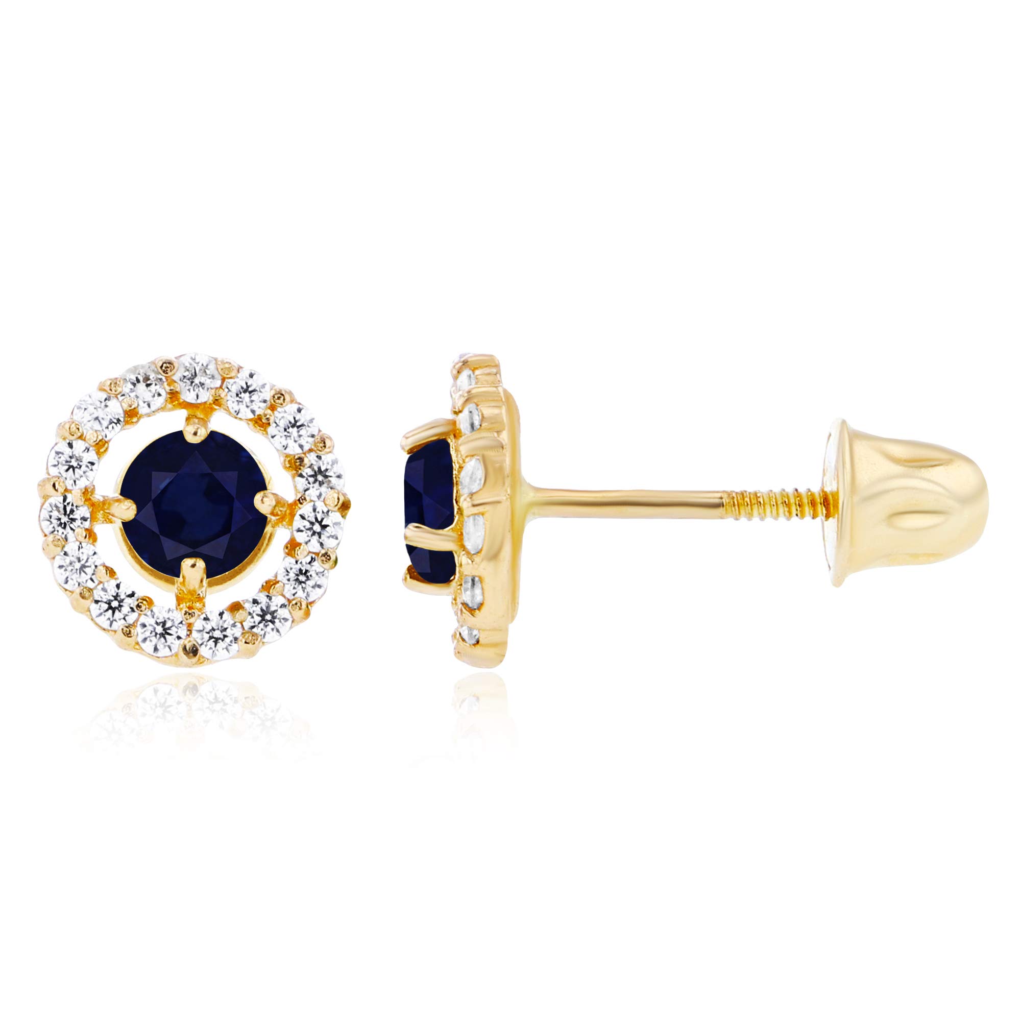 14K Solid Gold 6mm Halo Birthstone Stud Earrings for Women - Round 3mm Natural Birthstone with 1mm White Sapphire Halo Screwback Earrings | Perfect for Birthdays, Anniversaries & Everyday Elegance