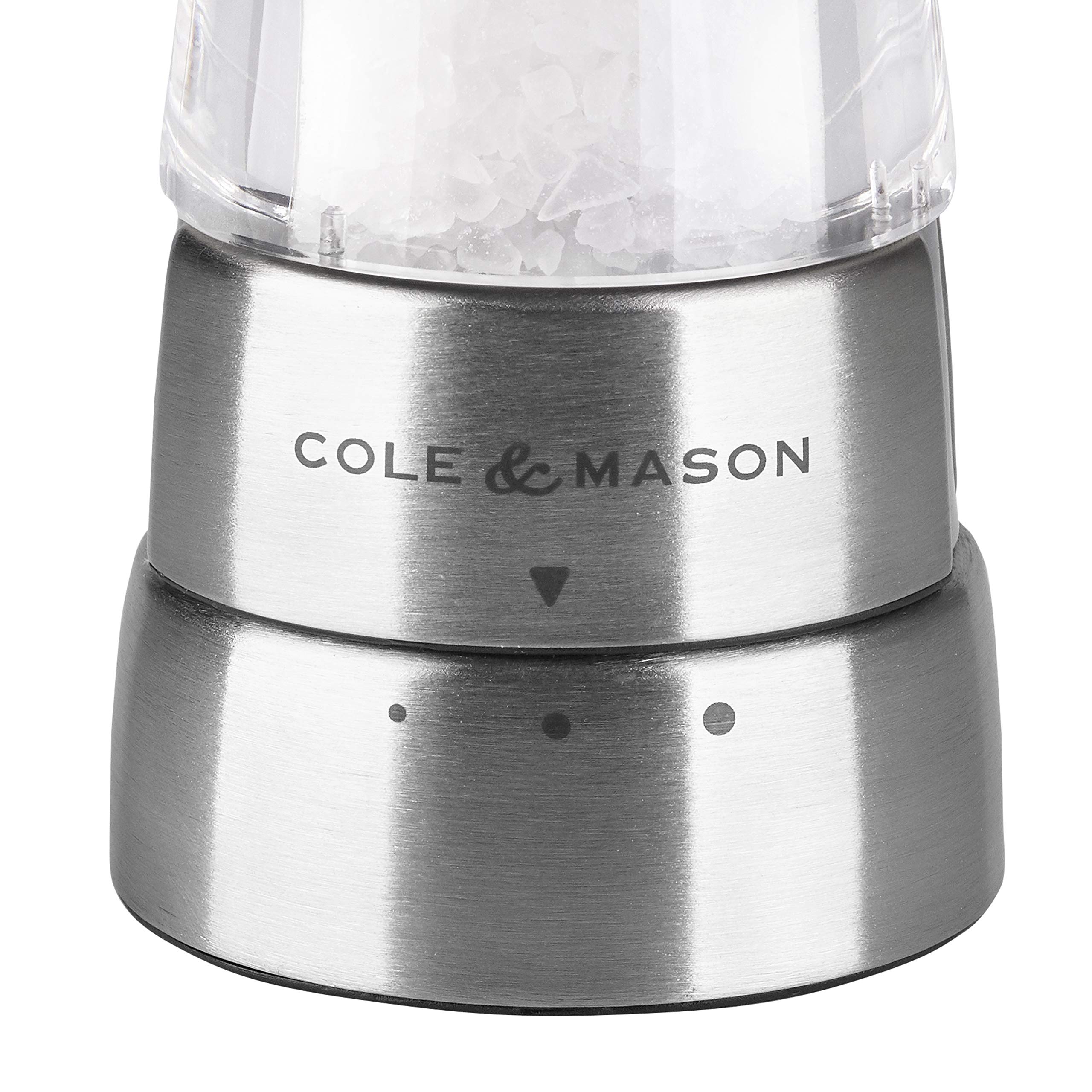 Cole & Mason Derwent Adjustable Salt Grinder - Premium Stainless Steel & Acrylic Design with Ceramic Precision Mechanism (190mm) - Perfect for Gourmet Cooking, Kitchen Countertops & Dinner Table Seasoning