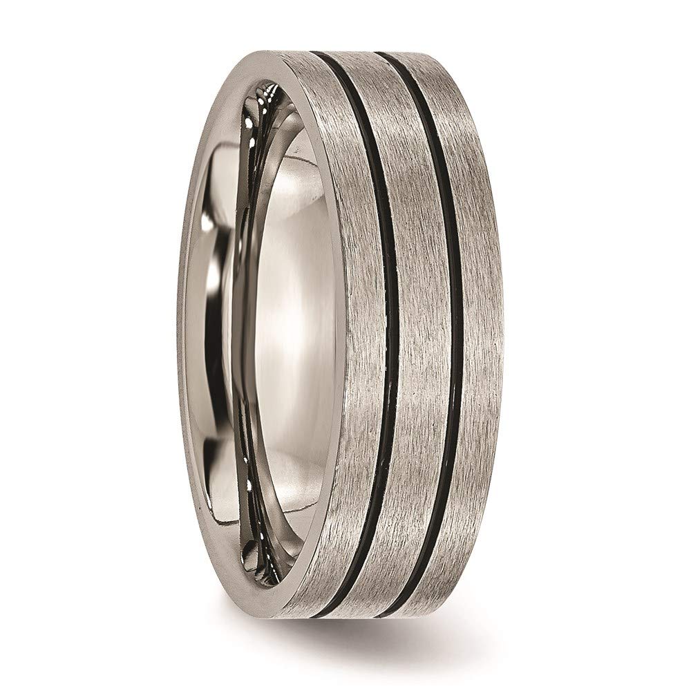 7mm Titanium Black Enamel Flat Grooved Brushed Wedding Band Ring - Elegant Bridal Engagement Ring for Women | Perfect Anniversary Gift & Everyday Jewelry for Her