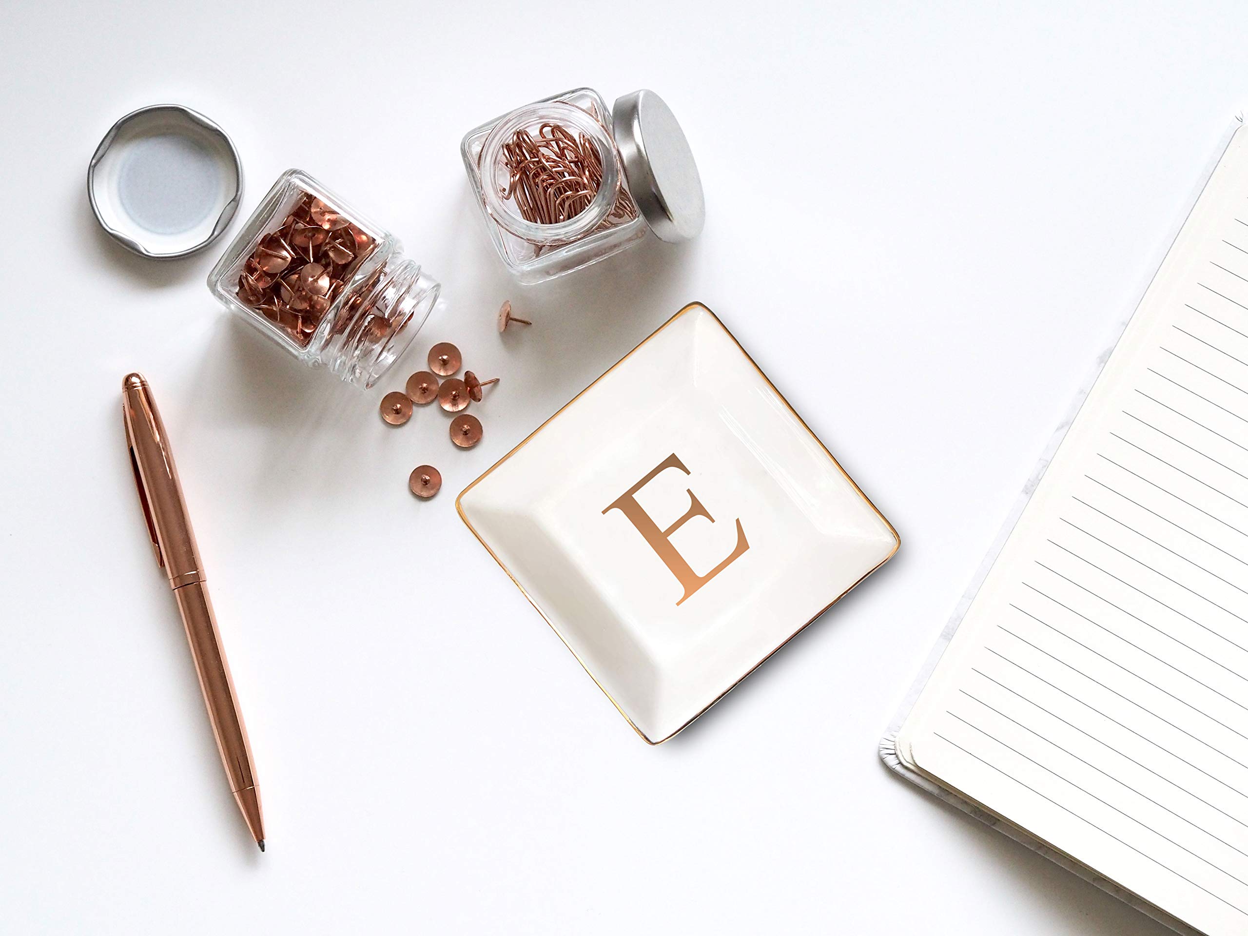 Personalized Ceramic Jewelry Tray with Gold Initials - Engraved Ring Dish, Trinket Bowl & Key Holder - Unique Wedding, Engagement Gift for Bridesmaids - Perfect for Dresser Organizer, Gift Giving & Home Decor