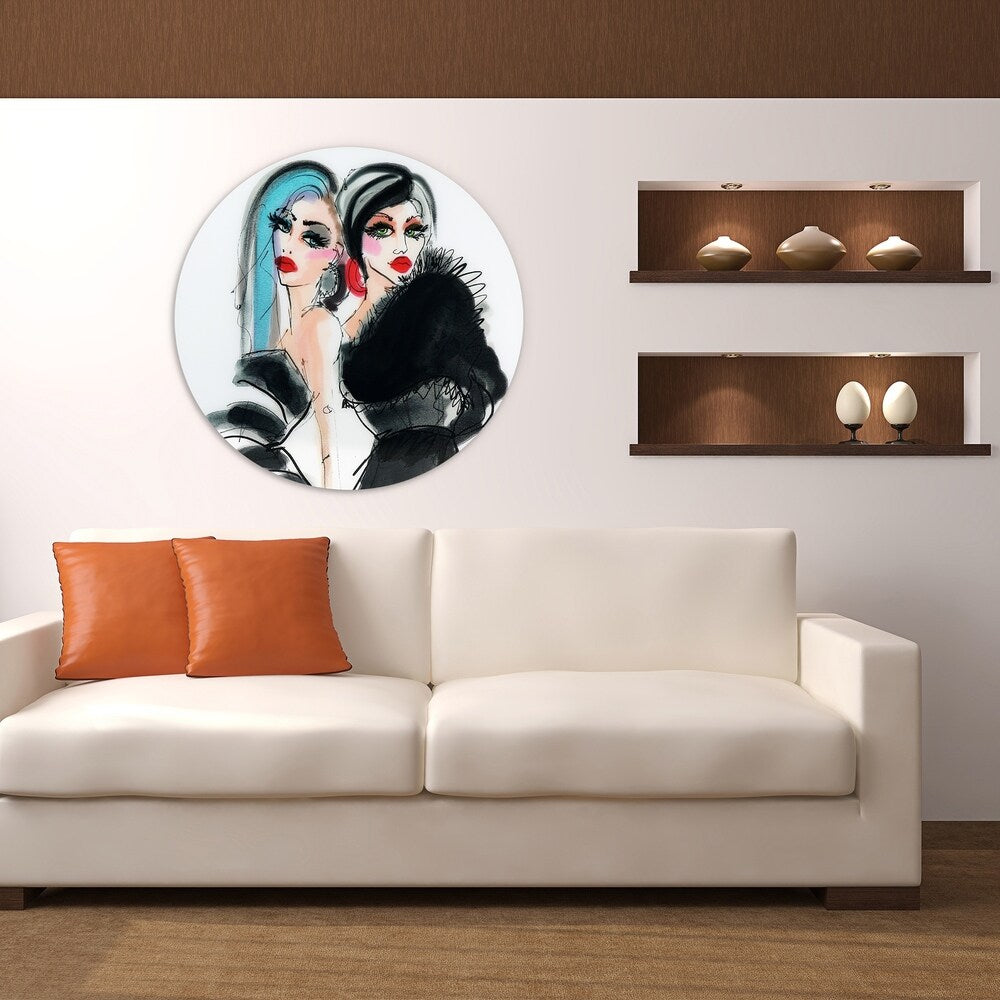 Best Friends 1 - Unframed Floating Tempered Glass Round Wall Decor - Perfect for Living Room, Bedroom & Office Decor