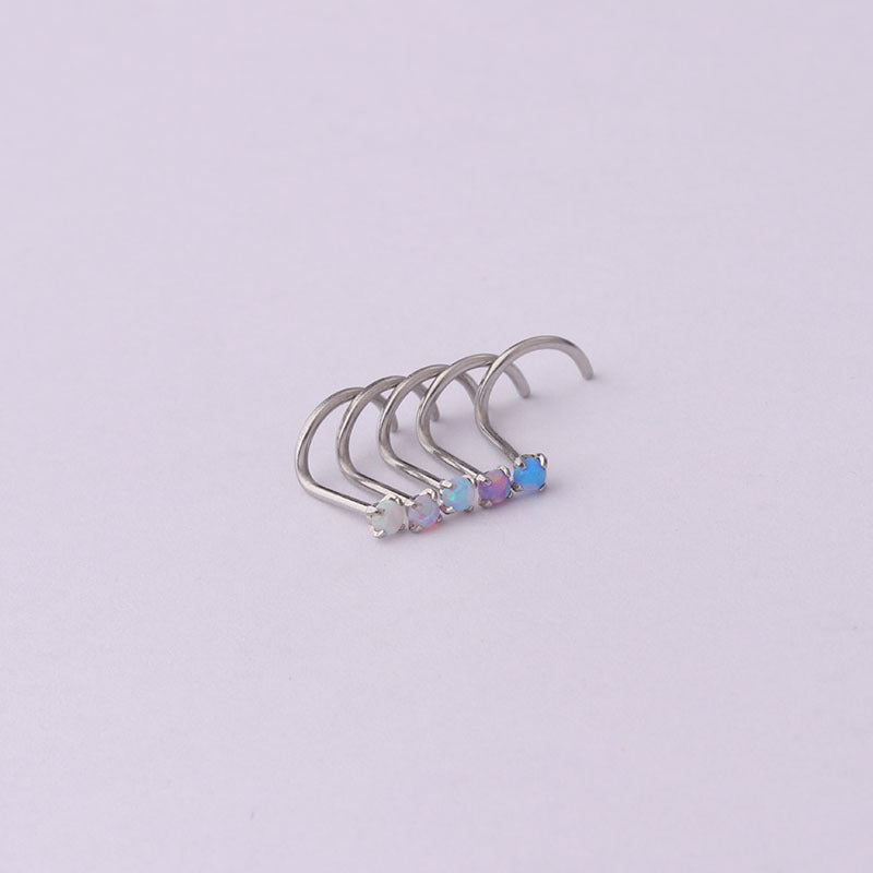 20G Opal Nose Stud Gauge S Bend Nose Ring - Body Jewelry for Women & Men | Perfect for Piercing, Parties & Everyday Wear (HSPJ612)