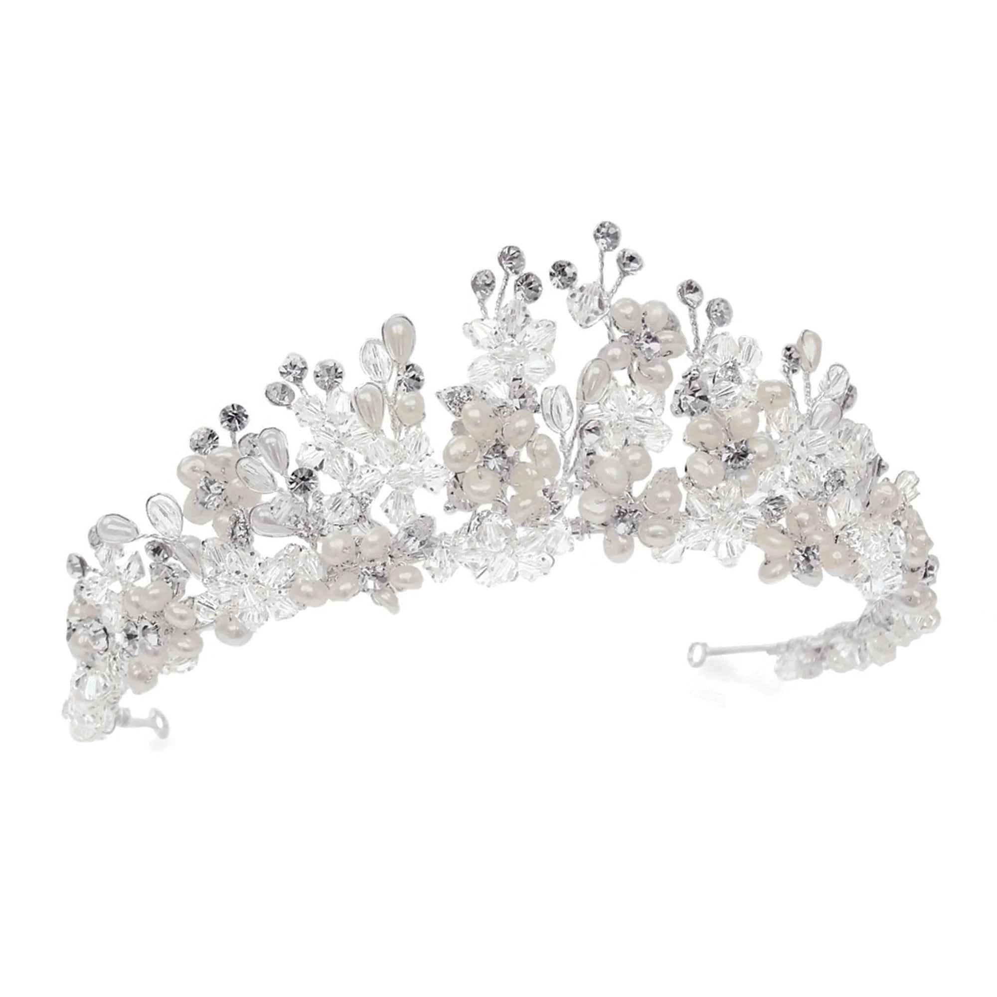 ANIKA Silver Wedding Tiara with Swarovski Crystals & Pearls - Elegant Bridal Headpiece for Weddings, Prom, Quinceañera & Special Occasions